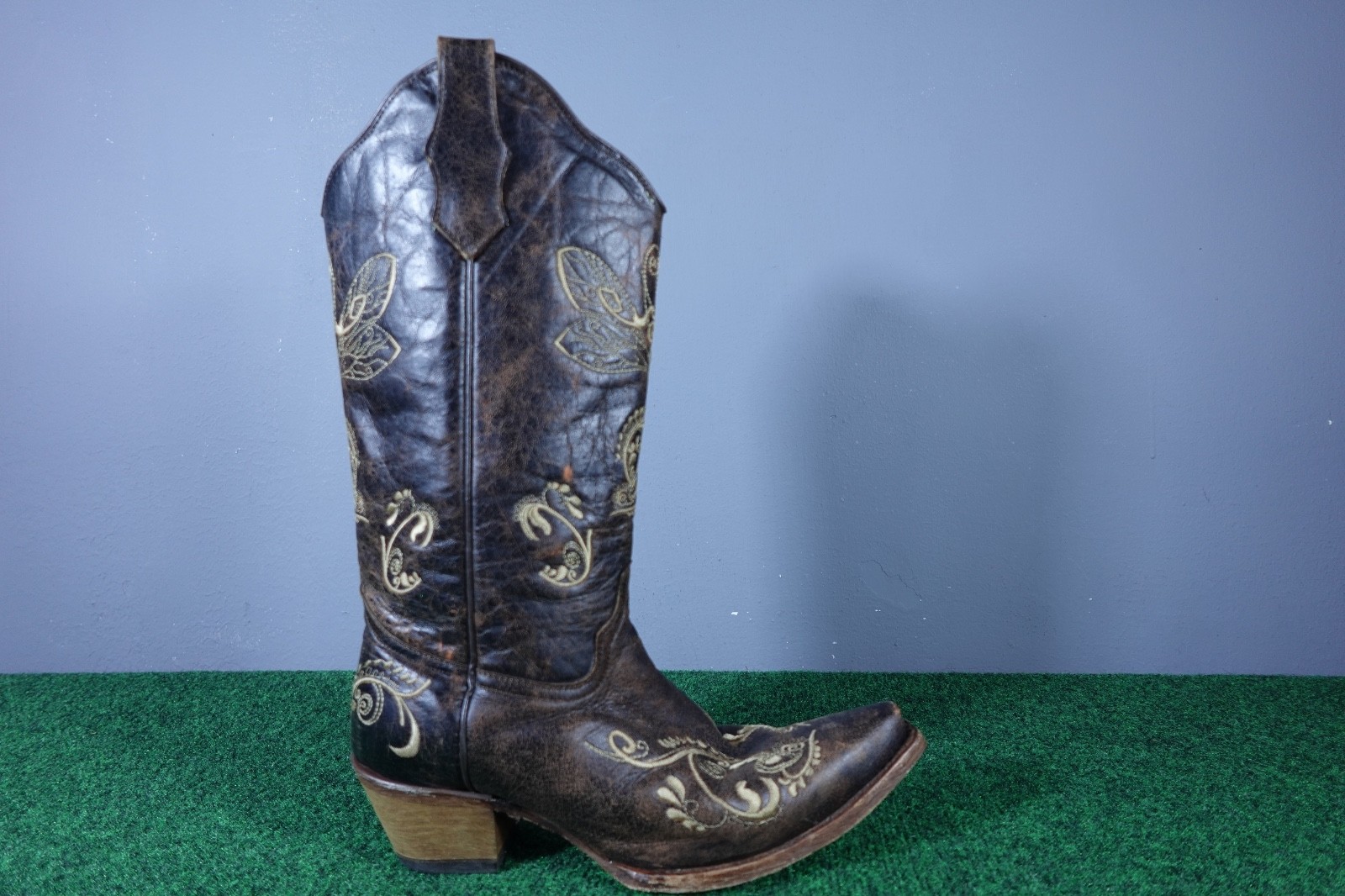 Circle G L5001 Brown Cowhide Embroidered Design Cowgirl Boots Women Size 9.5 M