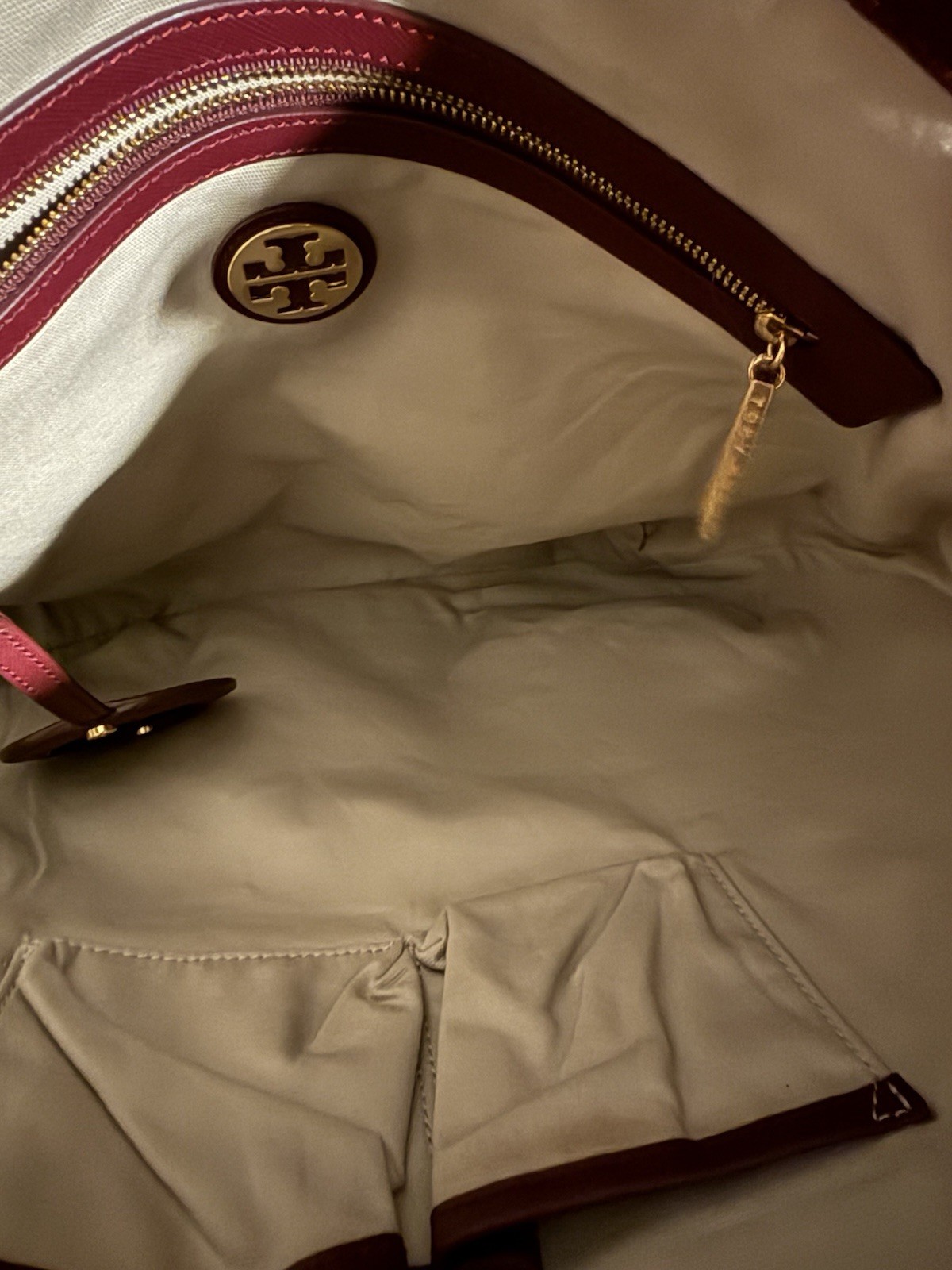 Tory Burch Burgundy Tote Robinson With Mirror