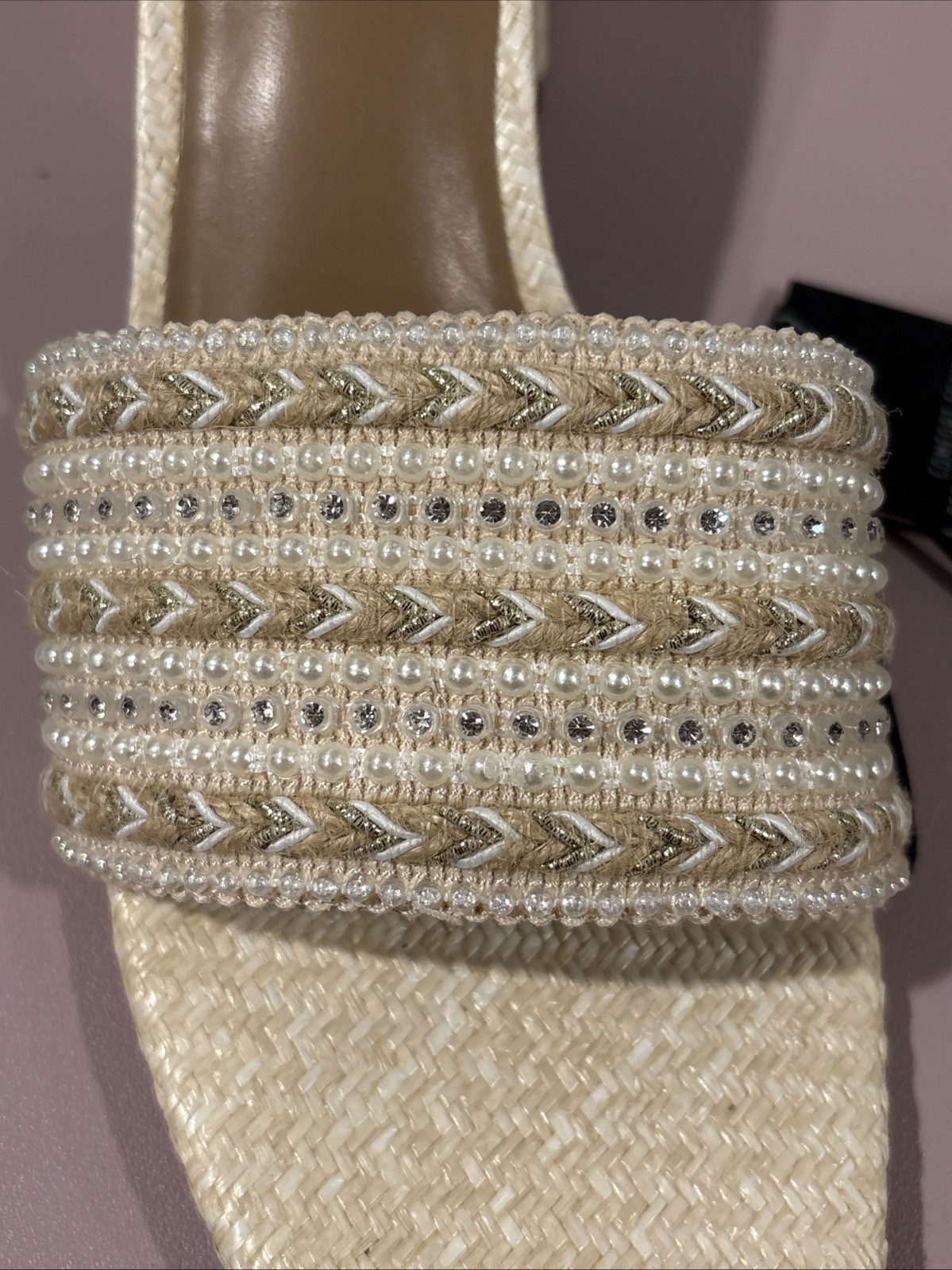 Madden NYC Block Slide Heel -Raffia Woman’s 11 Comfort Foam Insole Nude