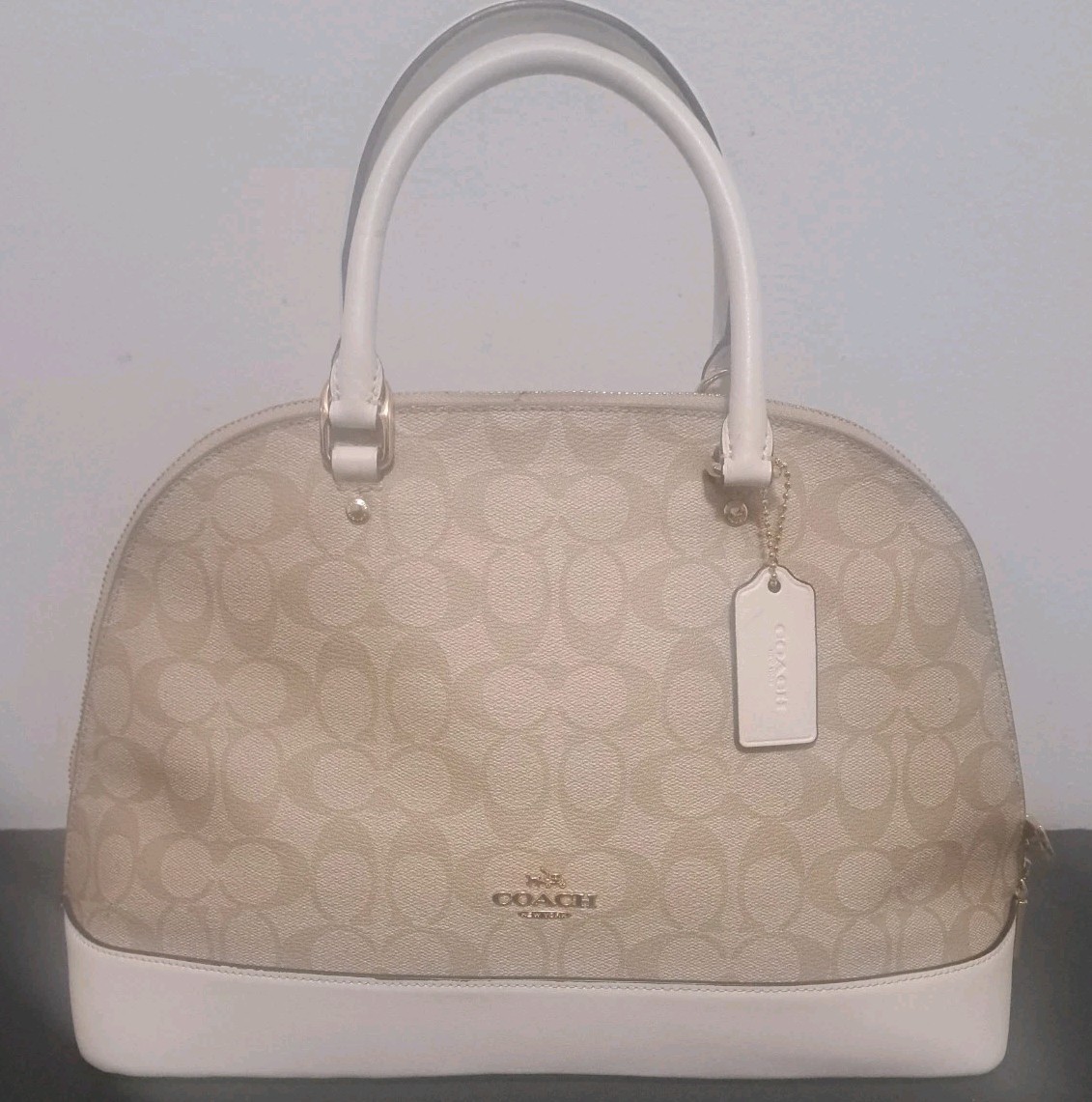 Coach Sierra Coated Canvas Signature C Beige w/white Leather Trim F27584