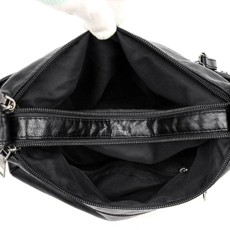 Women’s Soft Leather Crossbody Bag, 2025 Retro Multi-pocket Shoulder Handbag