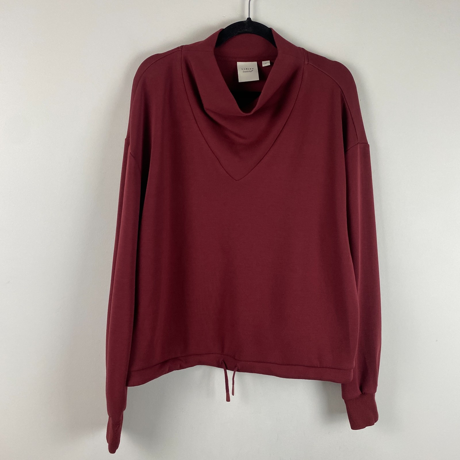 Varley Betsy Sweat Doublesoft Cowl Neck Drawstring Hem Red Sweatshirt XL