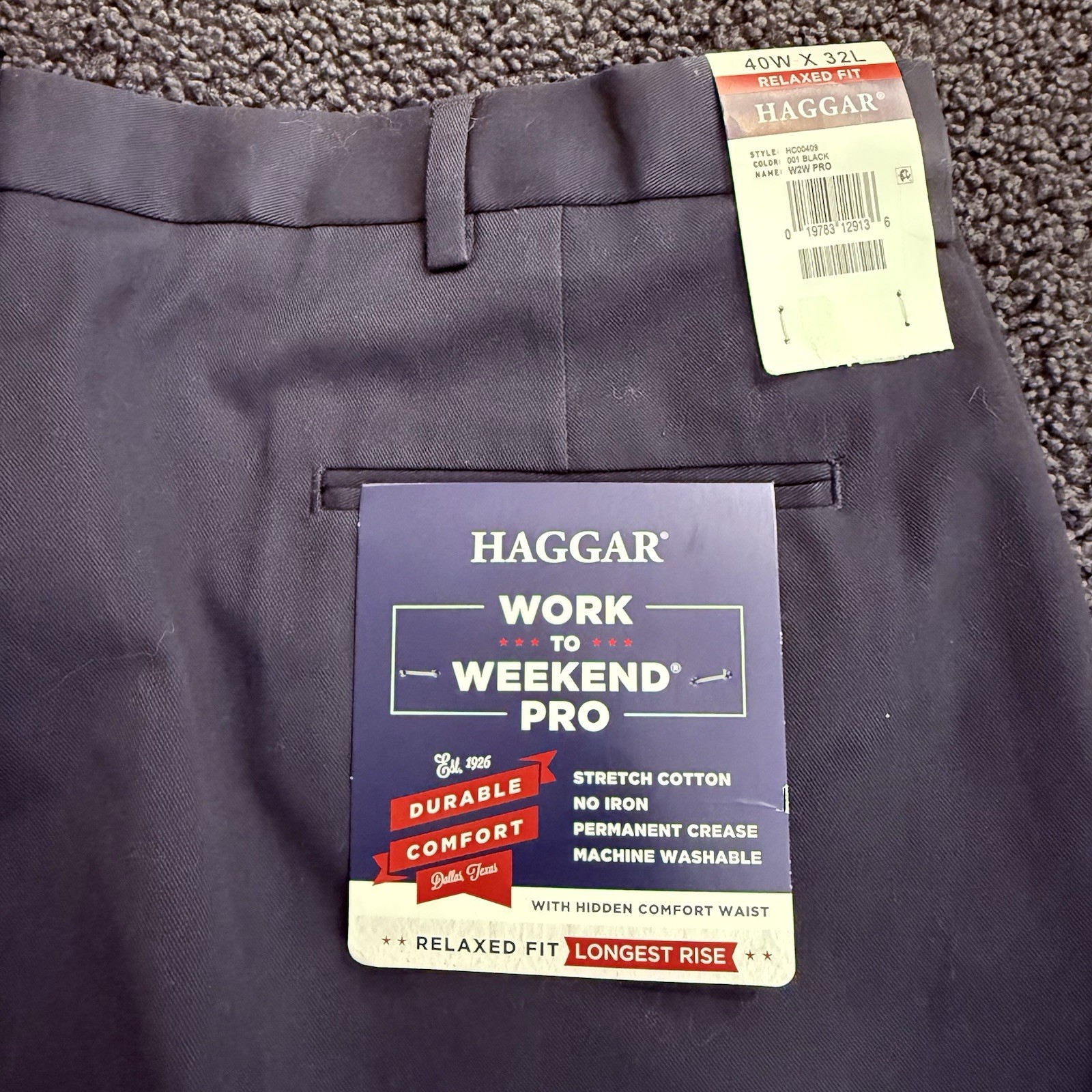 New HAGGAR “Work To Weekend” sz: 40W x 32L 3″ Flex Waist Pants