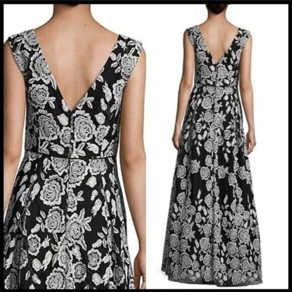 KARL LAGERFELD PARIS Rose Black & White Jacquard Gown Maxi Dress, Sz 10 NWT