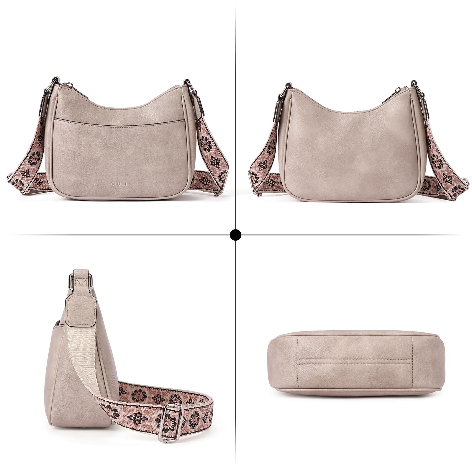 CLUCI Crossbody Purses for Women, Leather Crescent Bags Medium, 2-grey
