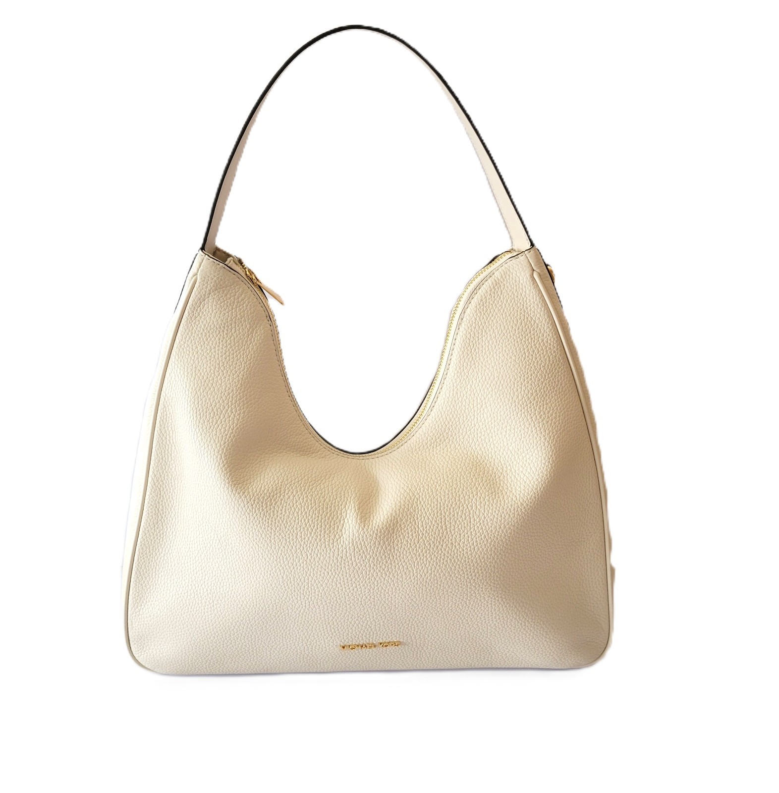 Michael Kors Nayla Medium Hobo Shoulder Bag Light Cream Pebbled Leather Handbag