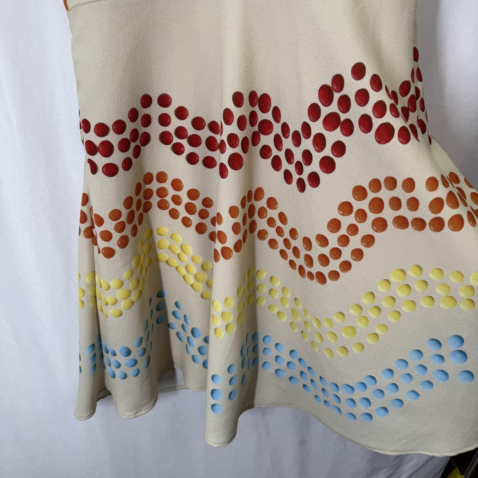 Eva Franco Womens Dress 10 Beige Textured Polka Dot Chevron V-Neck Mod Retro