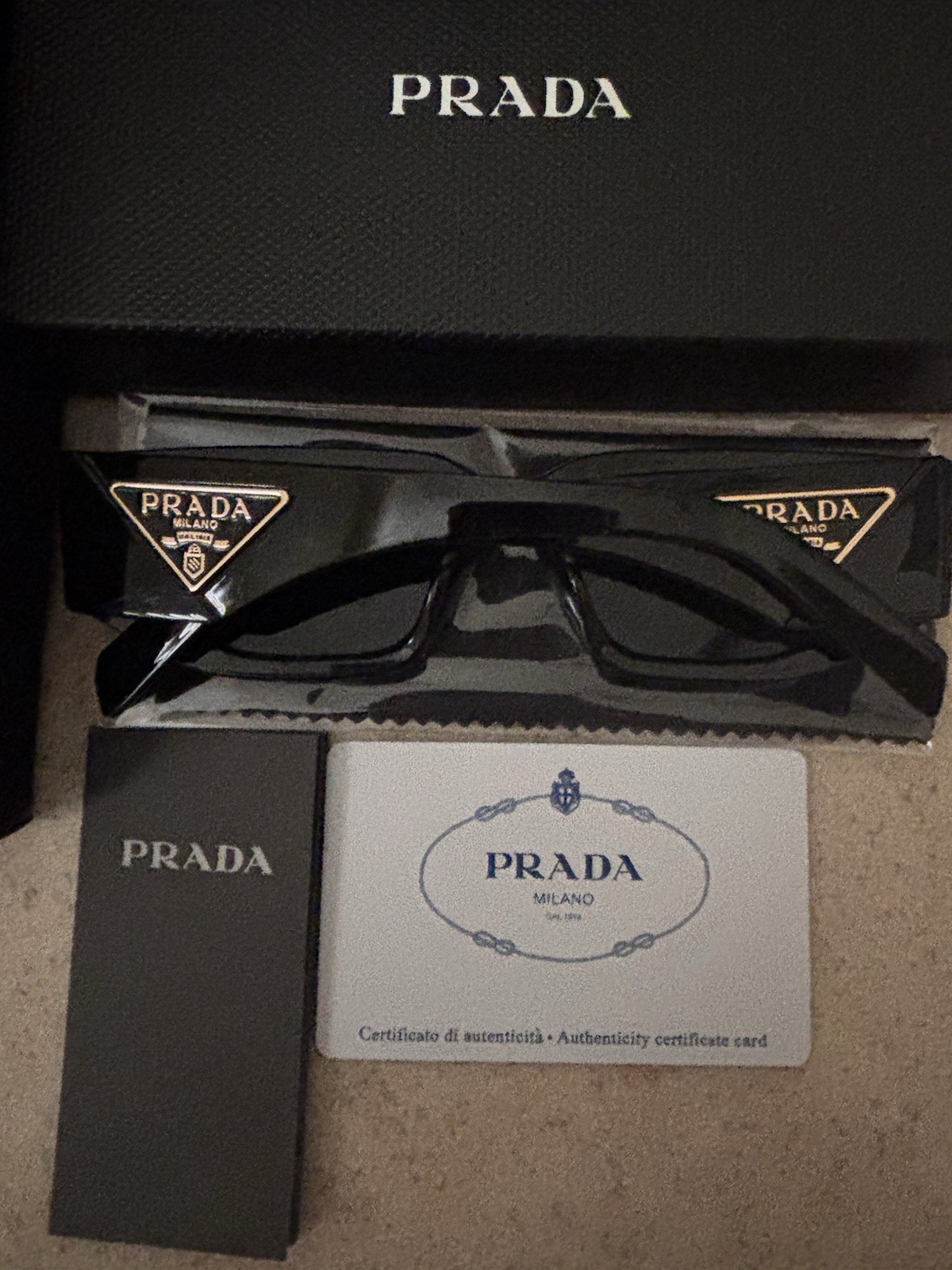 PRADA 8297 Rectangle Designer Sunglasses Black Frame & Lens UV400 Fashion Women
