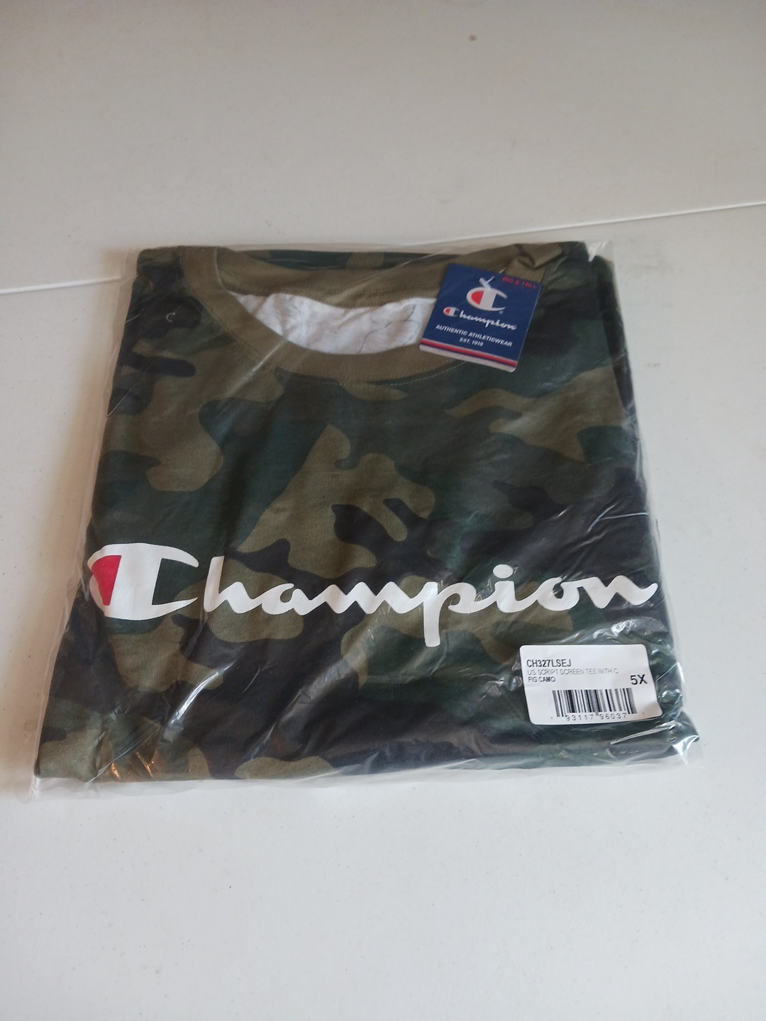 Champion Long Sleeve Camo T-Shirt Men’s 5XL Big & Tall Green Crew Neck Cotton
