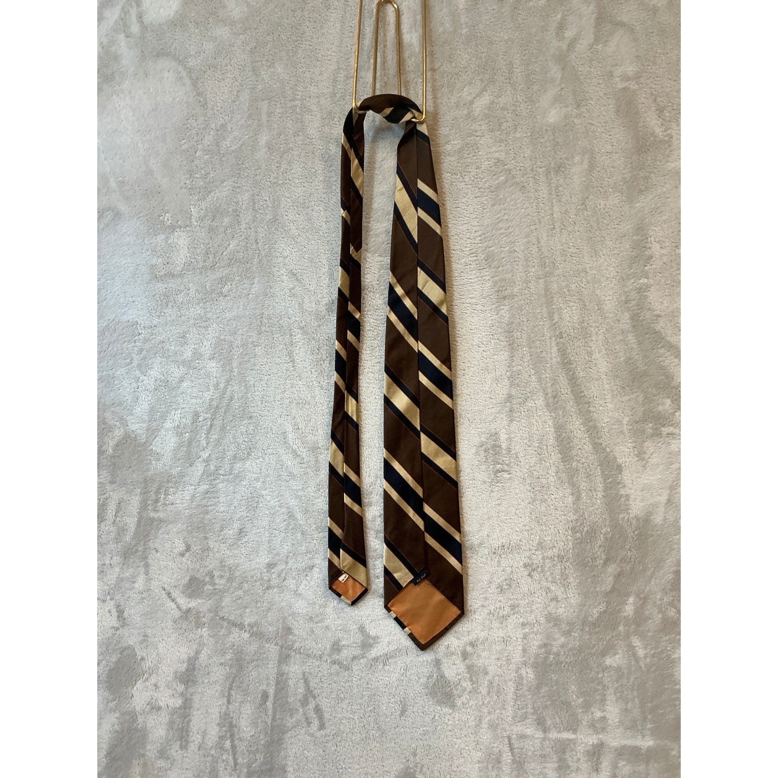 Brooks Brothers Makers Vintage Striped All Silk Necktie Brown Navy Cream 3.25in