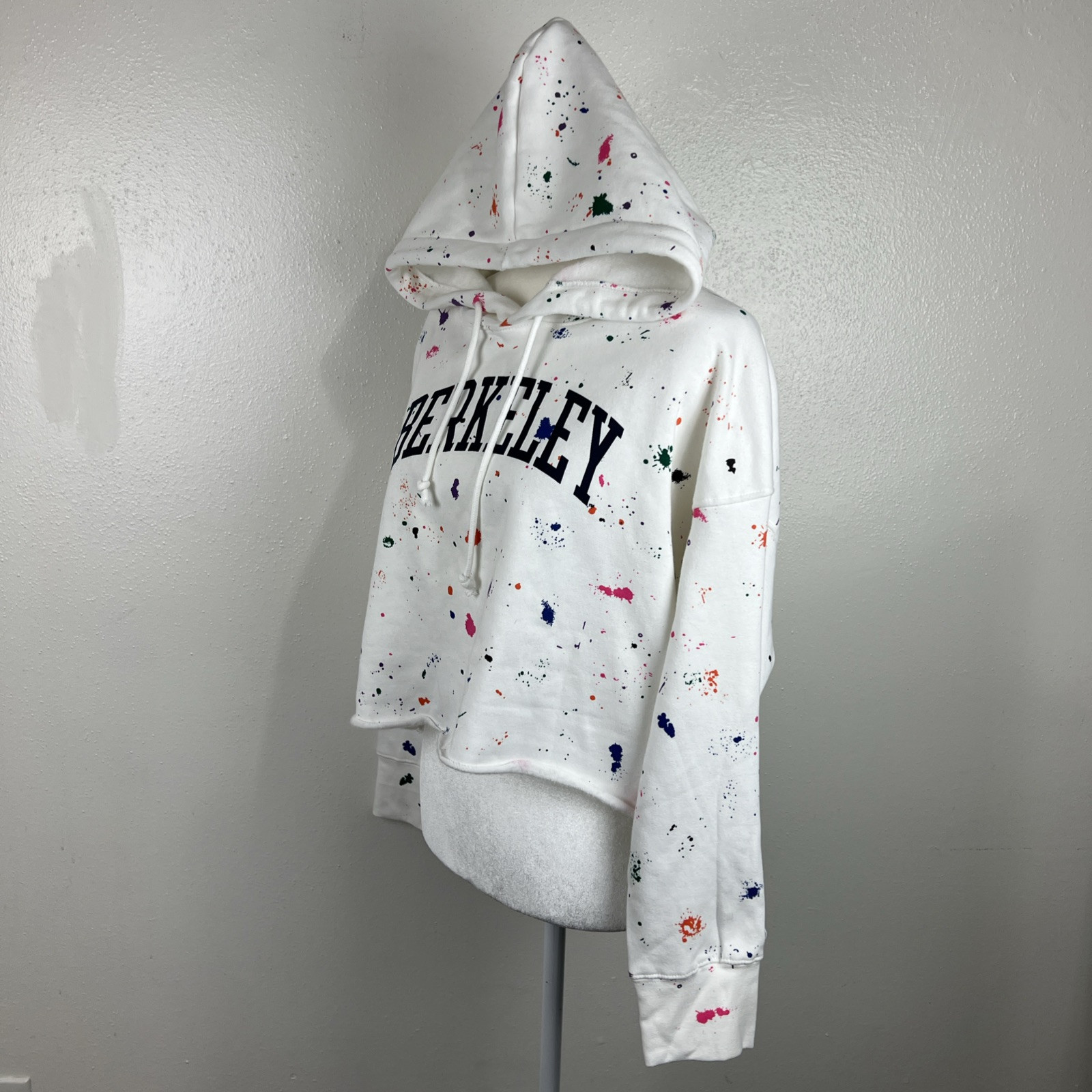 Champion Berkeley Sweater Women Large White Paint Splat Pullover Hoodie College