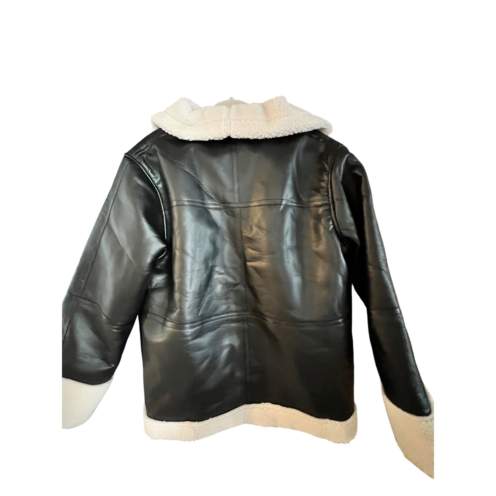 Commense Faux Leather Aviator Jacket Sherpa Lined Winter Coat M