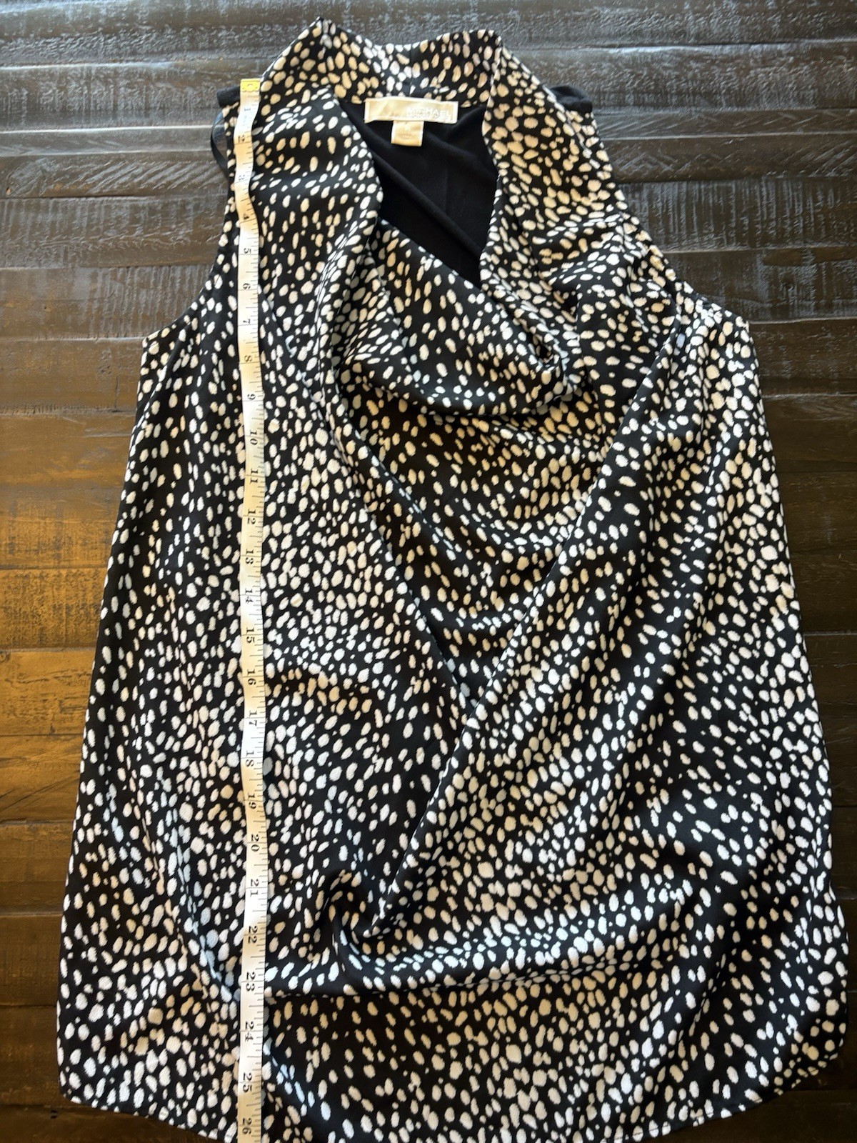 Michael Michael Kors Womens Medium Black Ivory Animal Print Cowl Neck Sleeveless