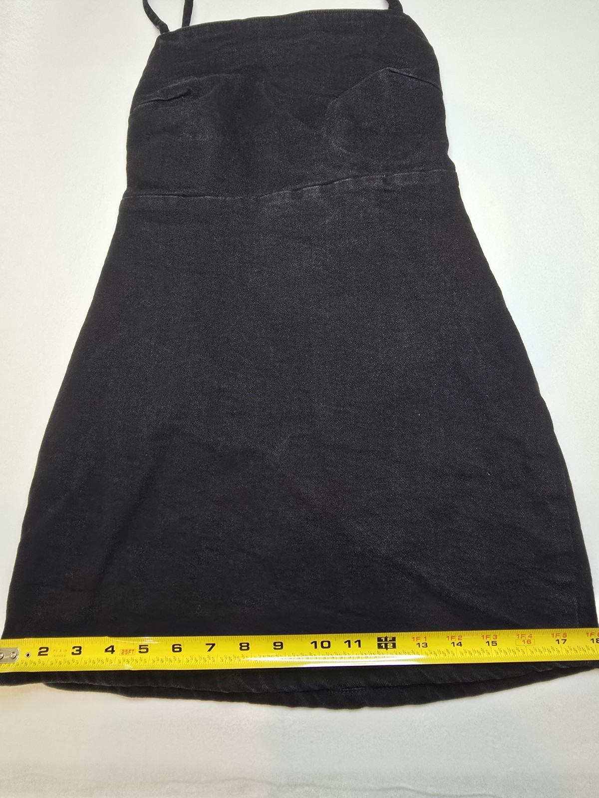 Zara Black Denim Mini Dress Women’s Size Sm Spaghetti Strap Smocked Back A-Line