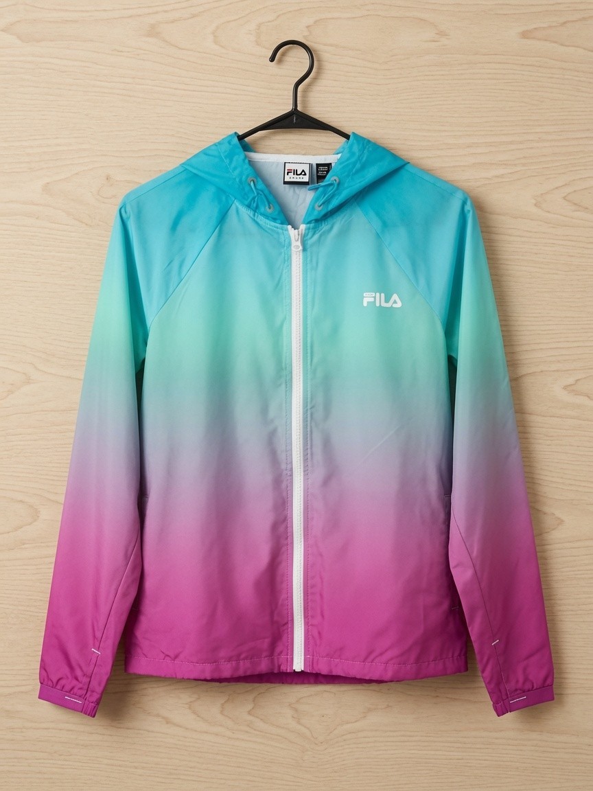 FILA Sport Womens XS Rainbow Ombre Windbreaker Jacket Y2K Zip Up Hooded