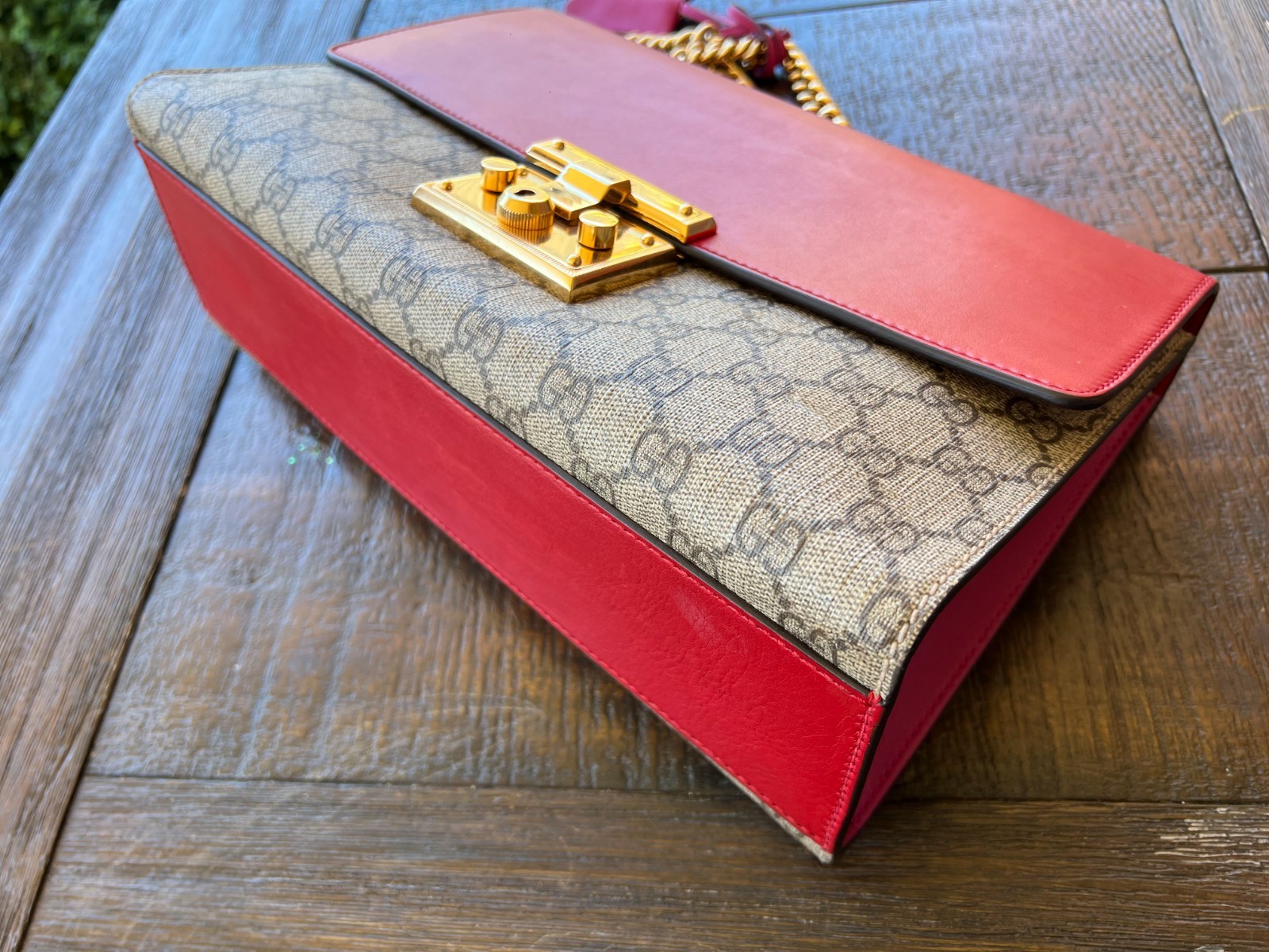 Authentic GUCCI GG Supreme Monogram Calfskin Medium Padlock Shoulder Bag