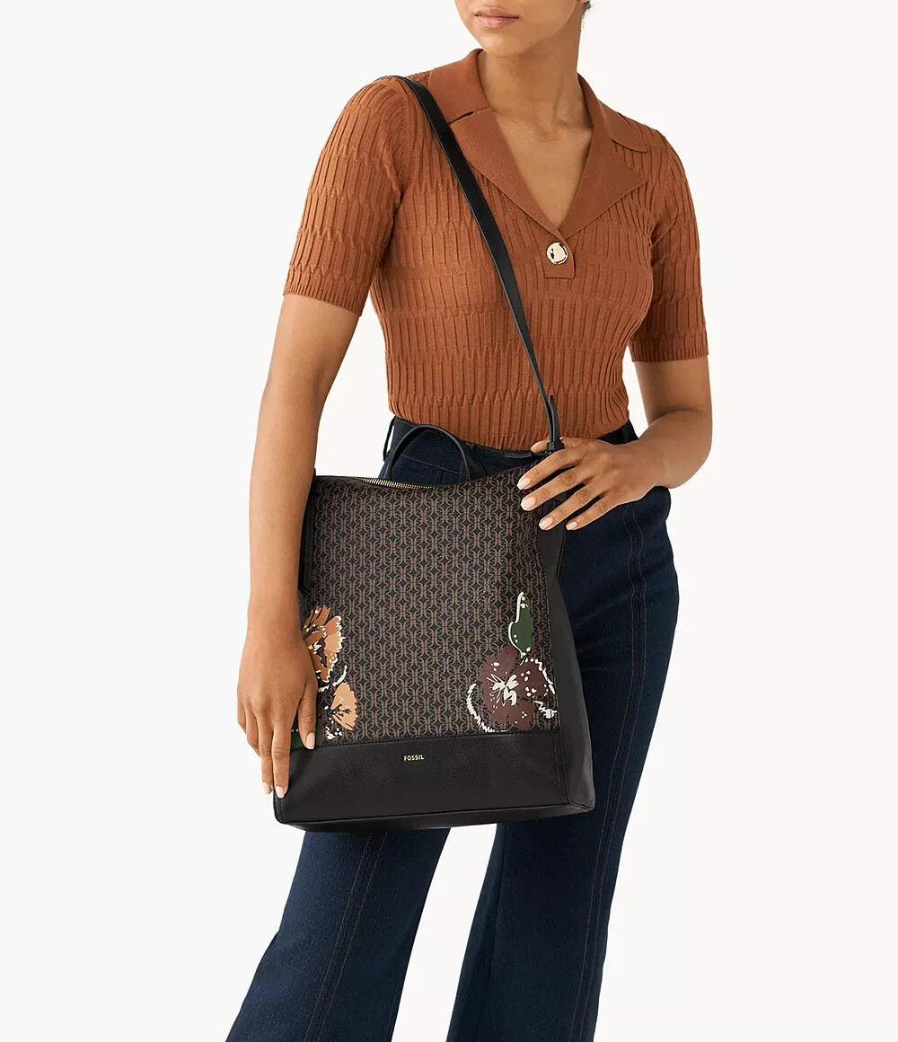Fossil Elina Large Convertible Backpack Black Floral SHB2998979 NWT $230 MSRP FS