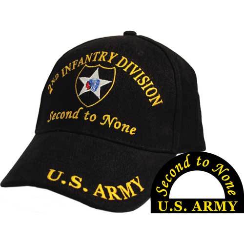 ARMY 2ND INFANTRY DIVISION SECOND TO NONE EMBROIDERED BLACK MILITARY HAT CAP