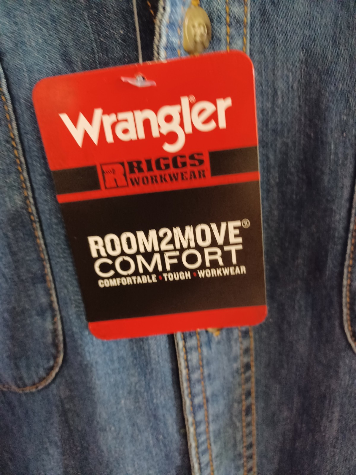 Wrangler RIGGS Workwear Room2Move Blue Denim Long Sleeve Button-Down Shirt 2XL