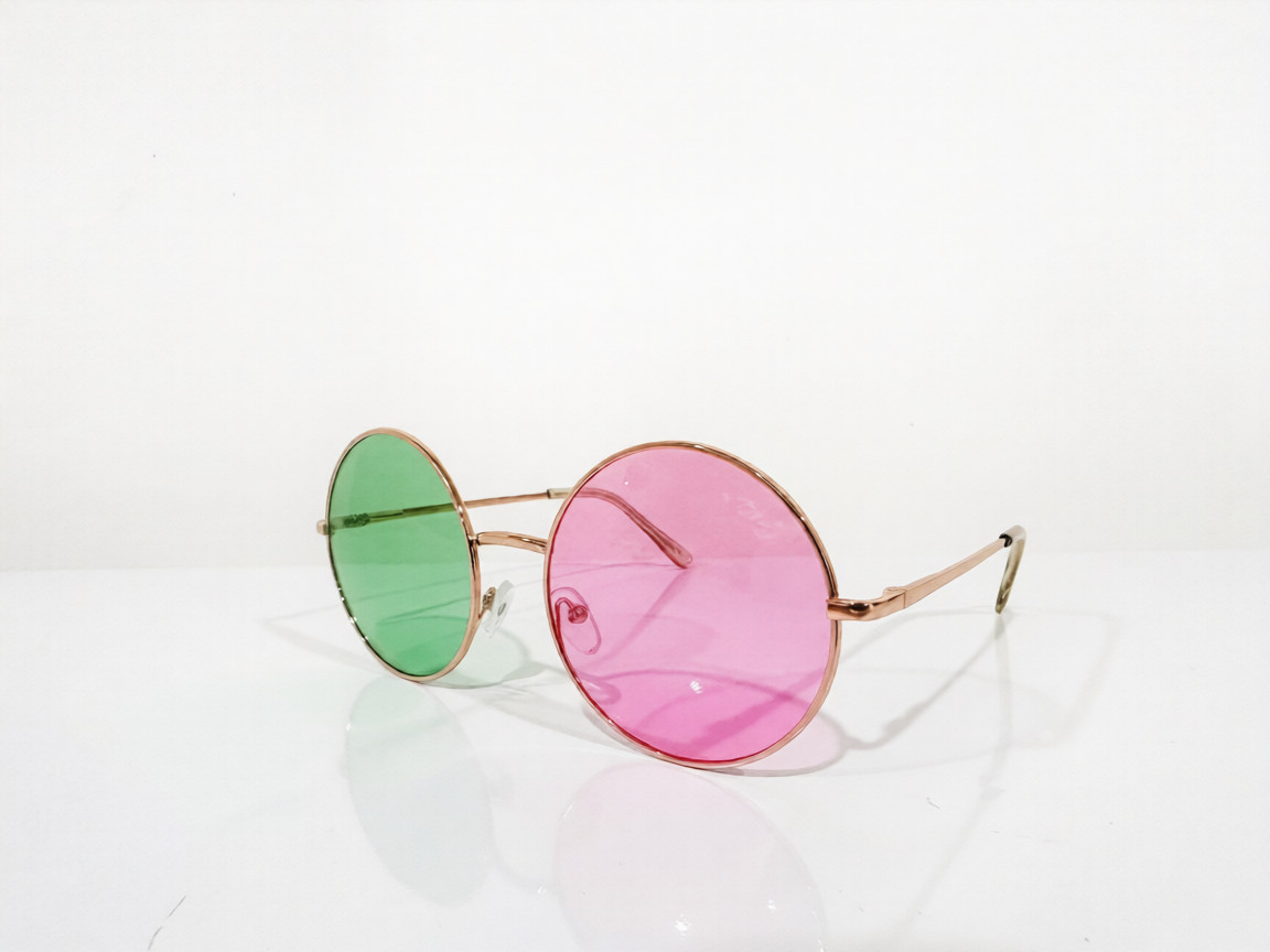 Retro Round Festival Sunglasses Pink Green Lens Noodle Gorillaz Metal 70s Style