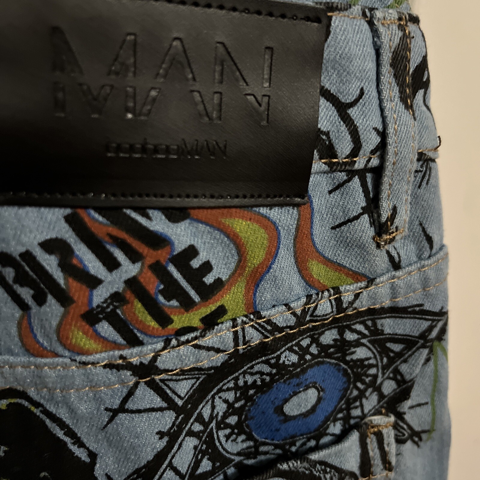 MAN boohooman Denim Graffiti Overalls Size Small
