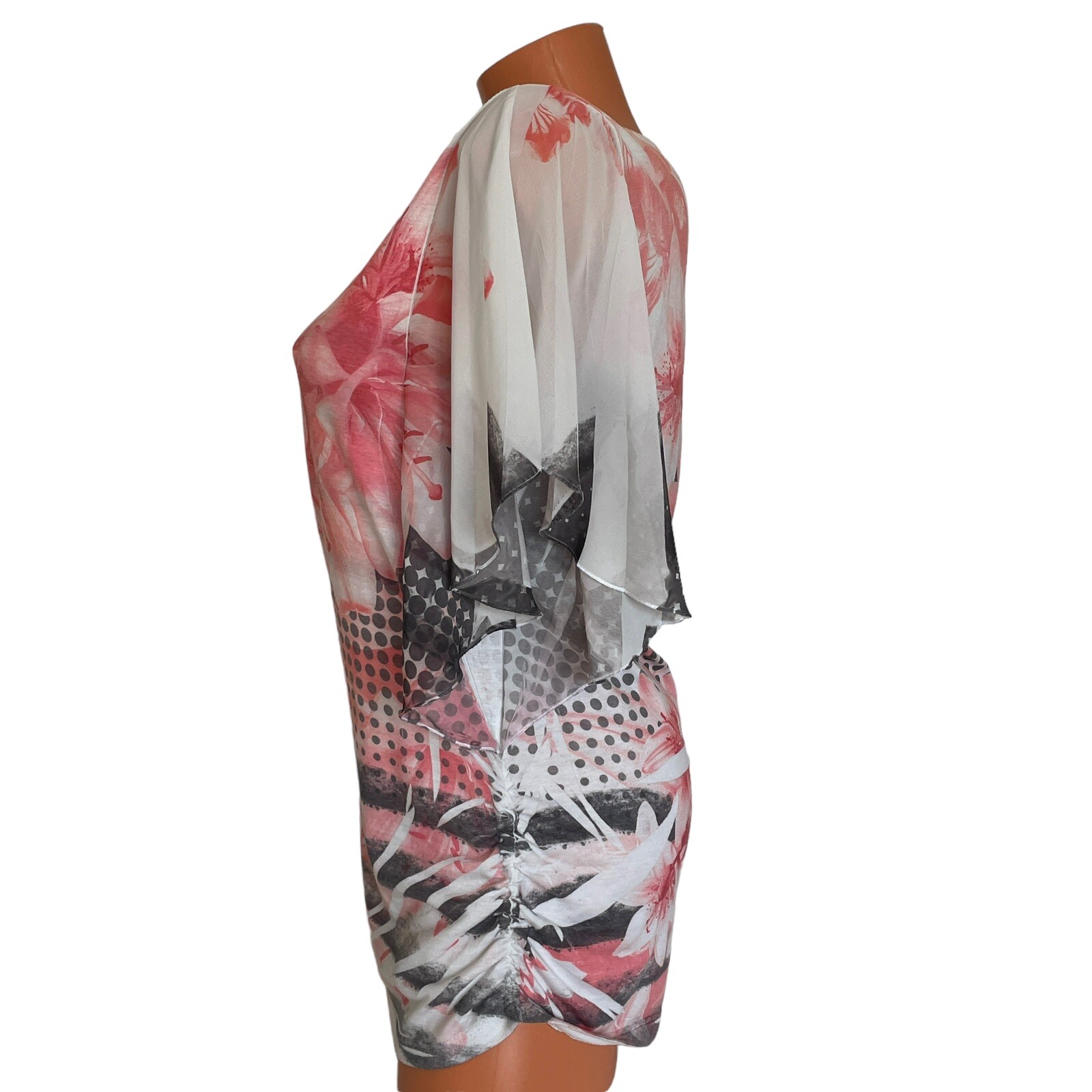 Espresso Sz L Flutter Sleeves Summer Floral Print Pink Gray White Top