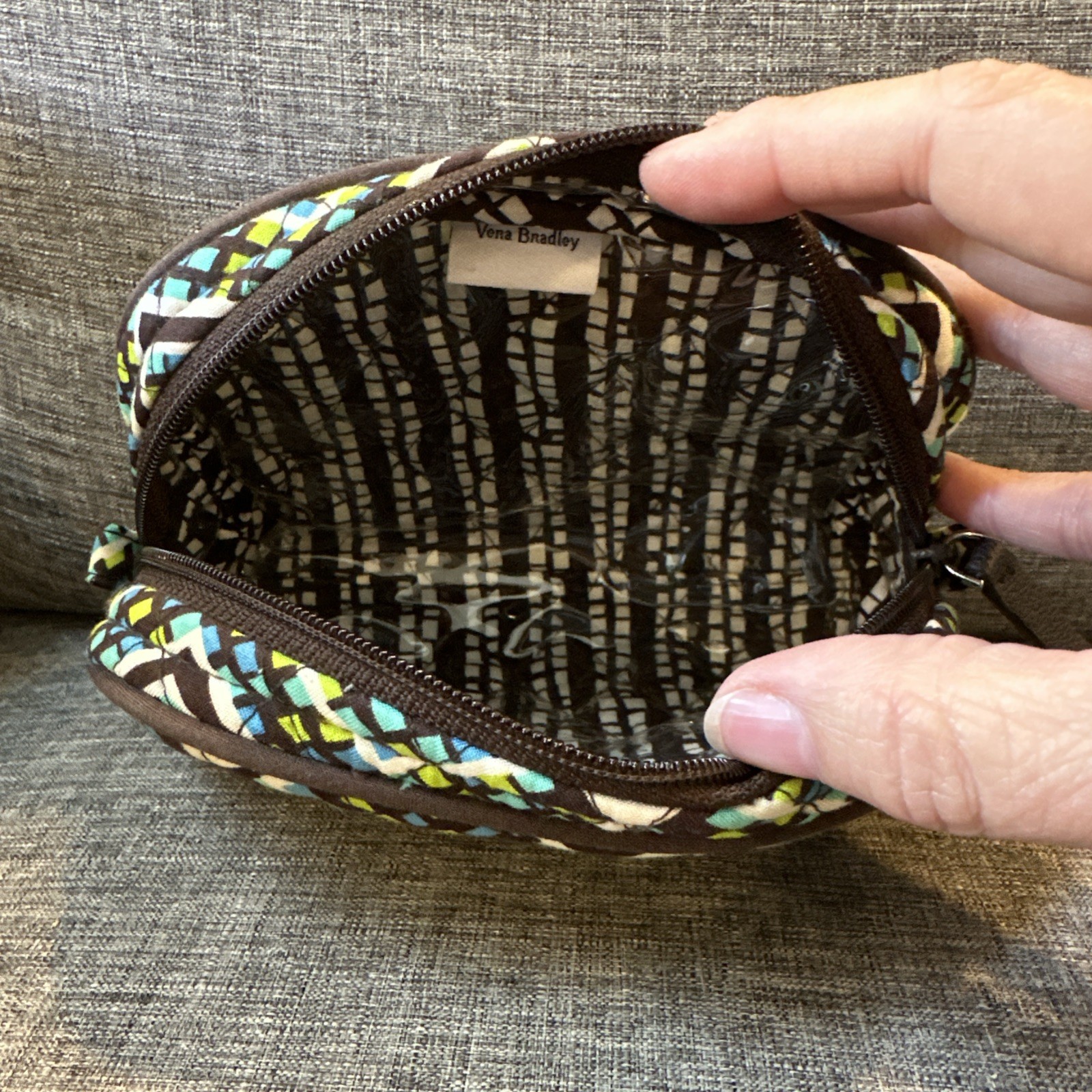 VERA BRADLEY Medium zip Cosmetic Bag Rain Forest pattern Geometric green brown