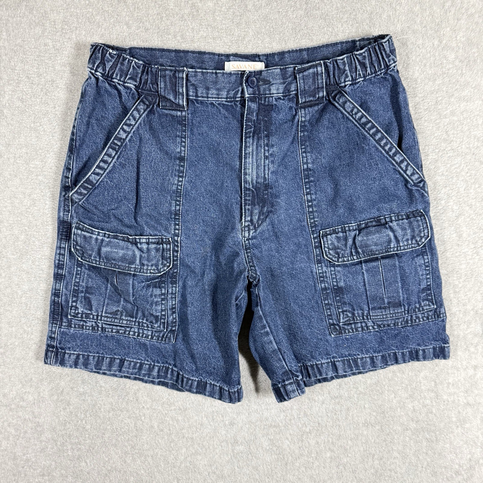Savane Denim Safari Shorts Mens 34 Cargo 8in Stretch Elastic Waist Gorpcore