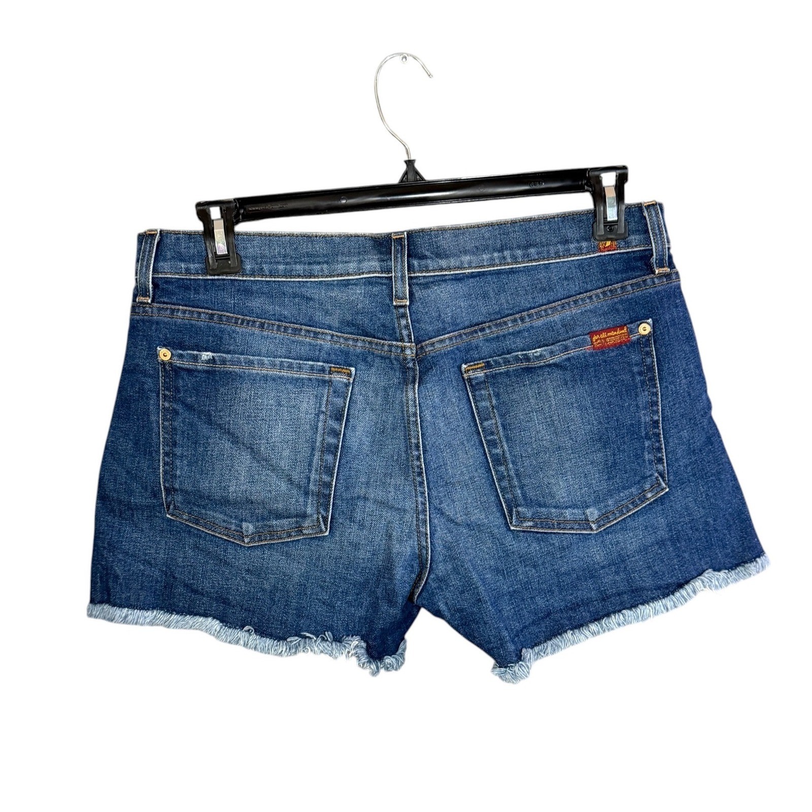 7 For All Mankind Distressed Raw Step Hem Denim Blue Jean Shorts Size: 32