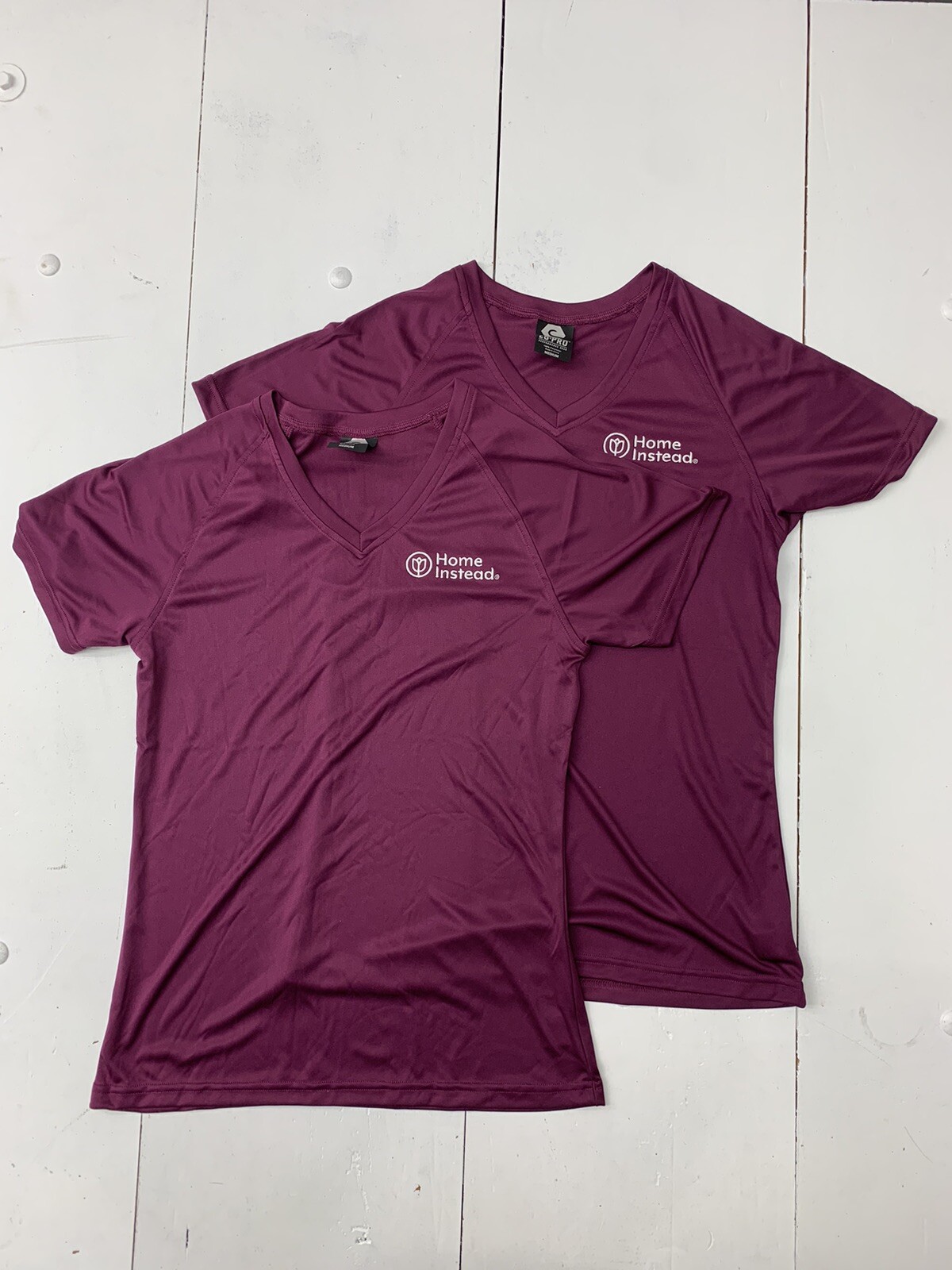 2 EG Pro Womens Dark Purple Home Instead Embroidered Scrub Short Sleeve Size M
