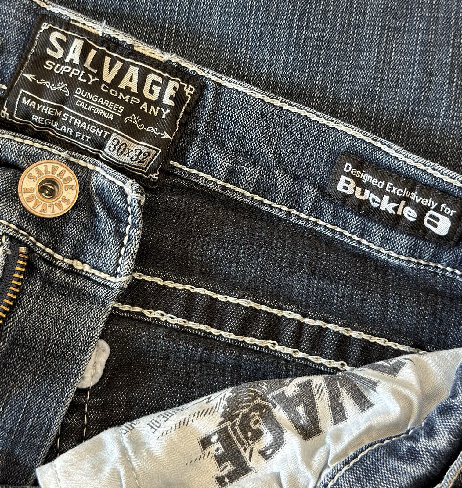 Salvage Supply Mayhem Straight Stretch Buckle Jeans ~ Men’s Size 30 x 32/30