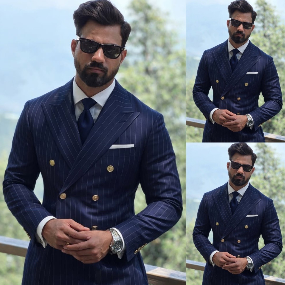 Striped Wide Peak Lapel Men’s Suits Double Breasted 2Pcs Double Breasted Coat