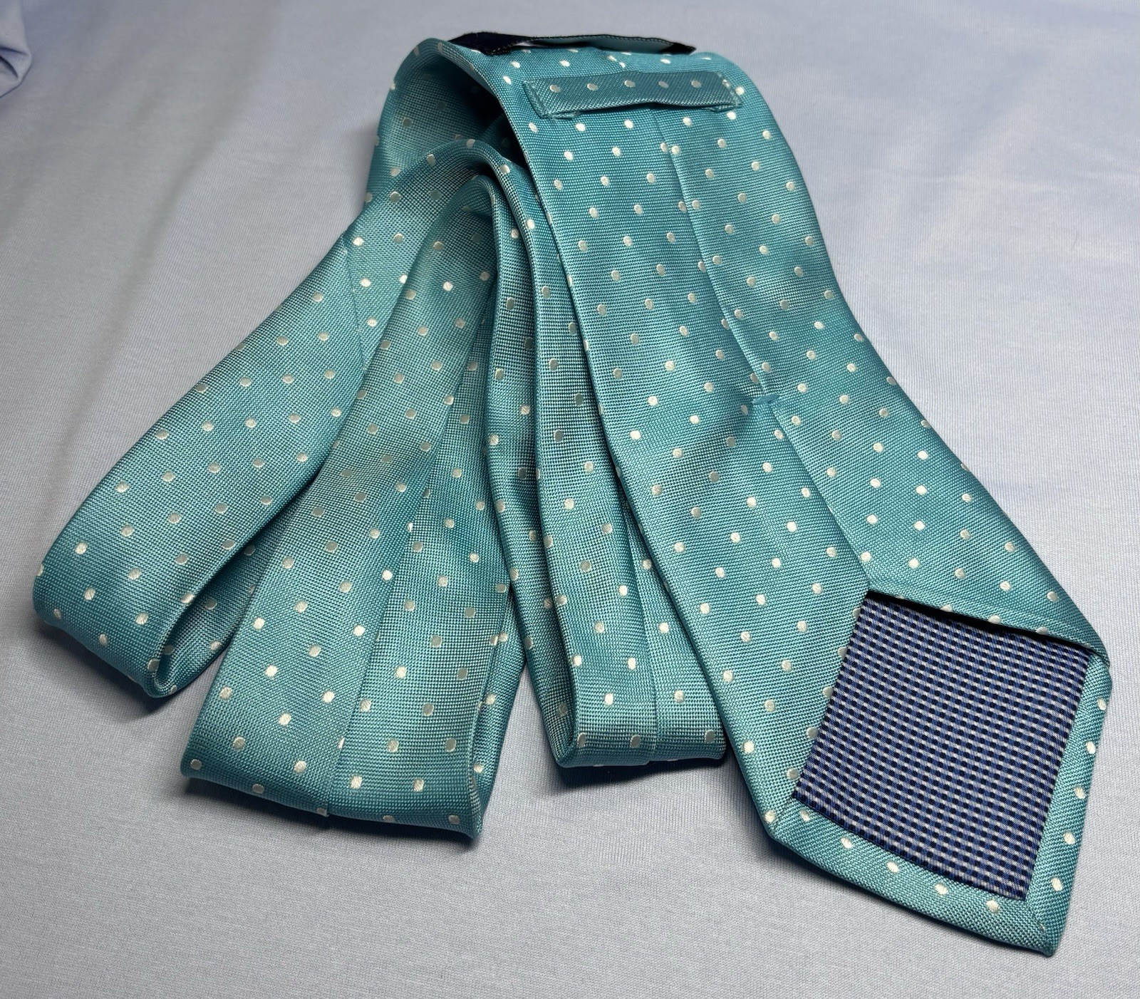 Haspel Lustrous Silk Tie Soft Mint Color With Pin Dot Design 60″ X 3.5″