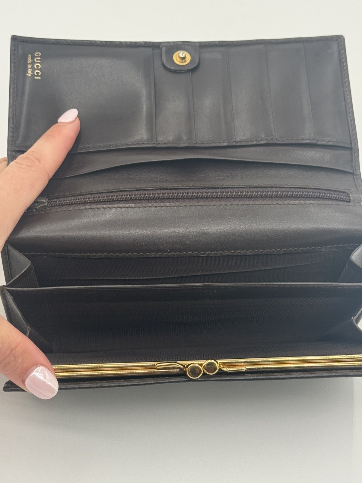 GUCCI Horsebit Long Wallet Clutch Tainted Indigo/Brown Leather Gold Hardware