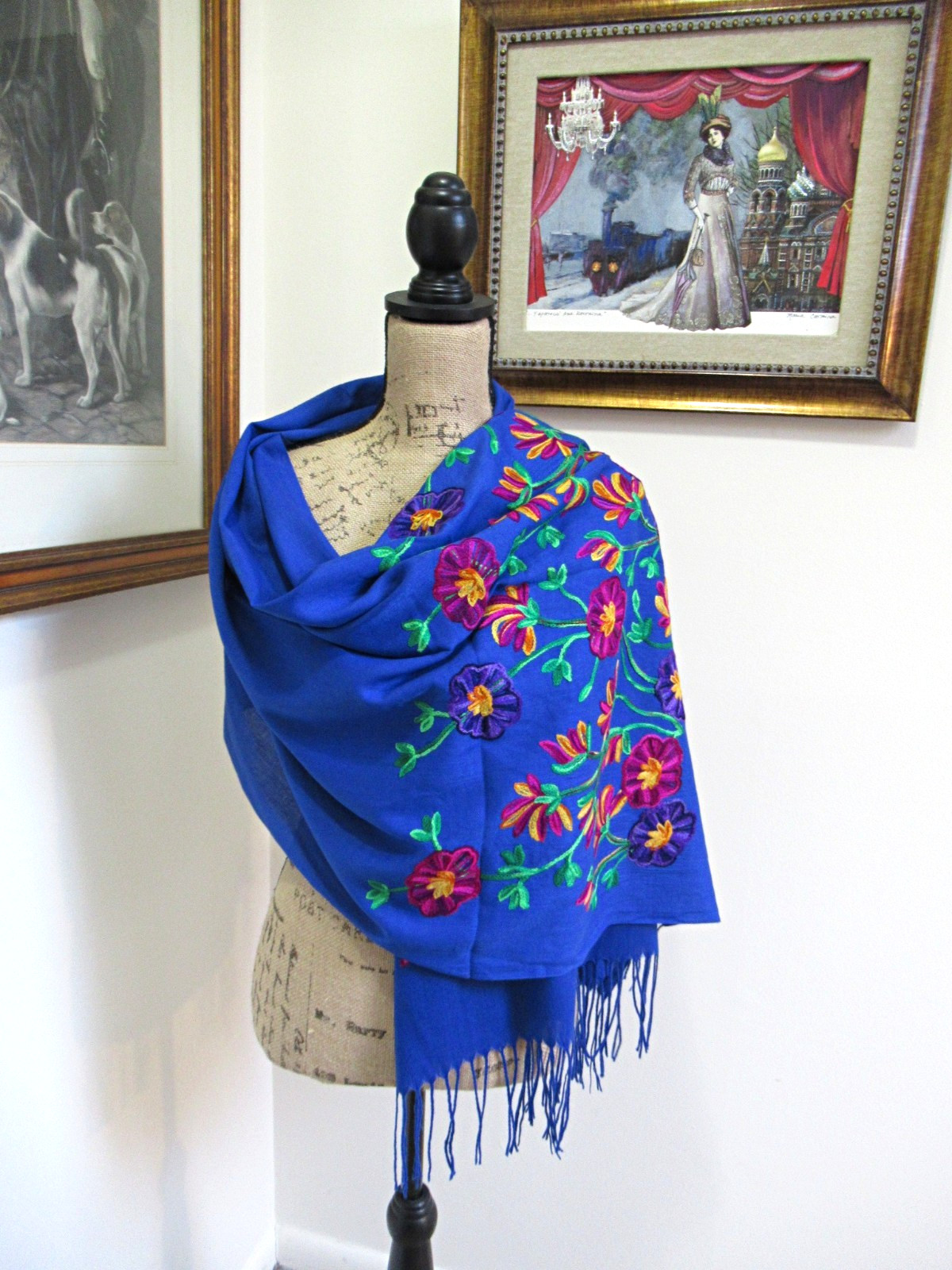 MEXICAN EMBROIDERED SOFT FRINGED SHAWL REBOZO WRAP 76 X 28 – MADE in MEXICO