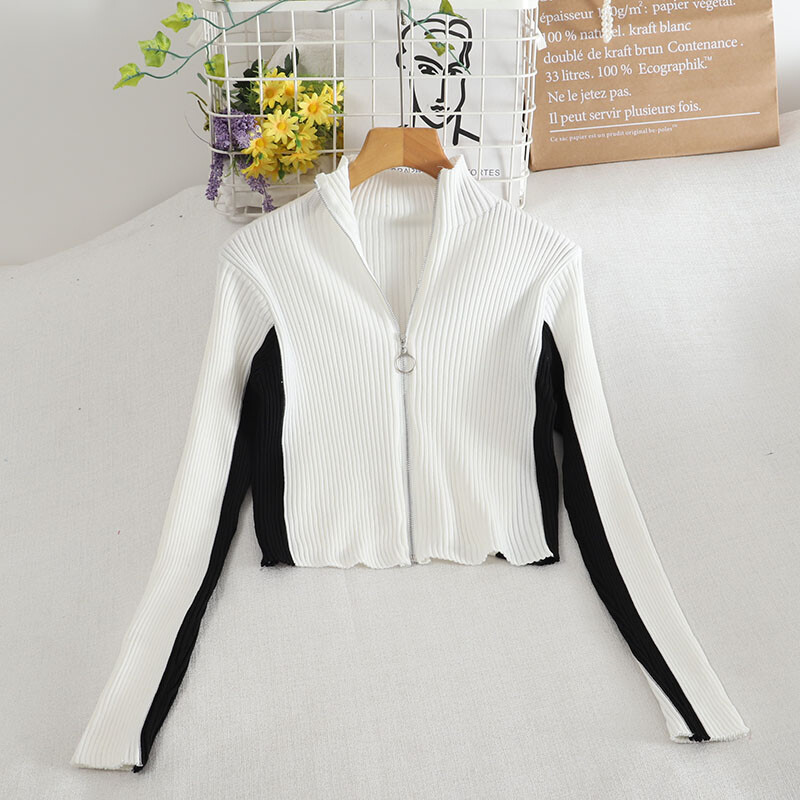 Women Ribbed Sweater Jumper Jacket Crop Top Knit Cardigan Zipper Gothic Slim