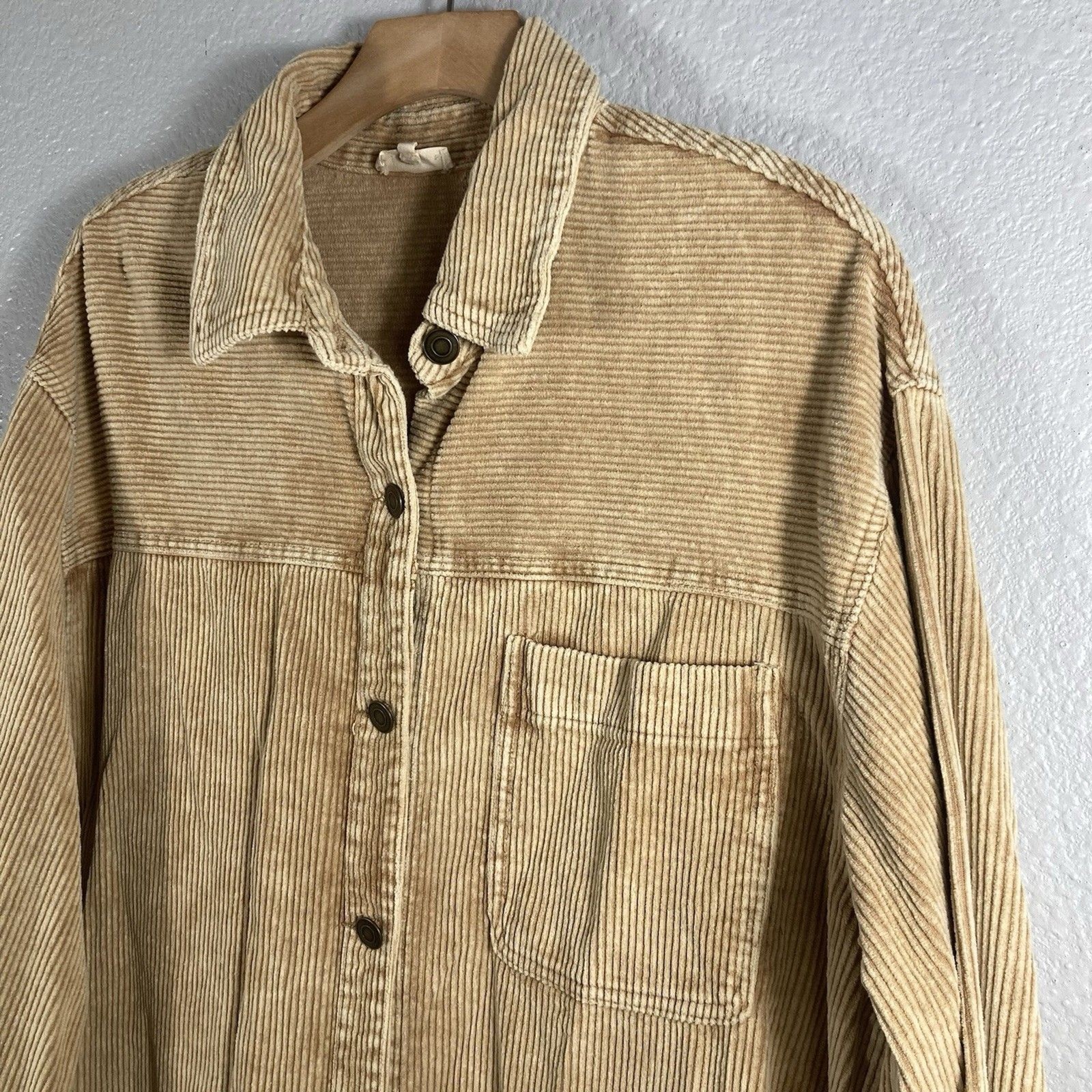 Oversized Corduroy Shacket L Shirt Raw Hem Tan Beige Cabincore Barn La Miel