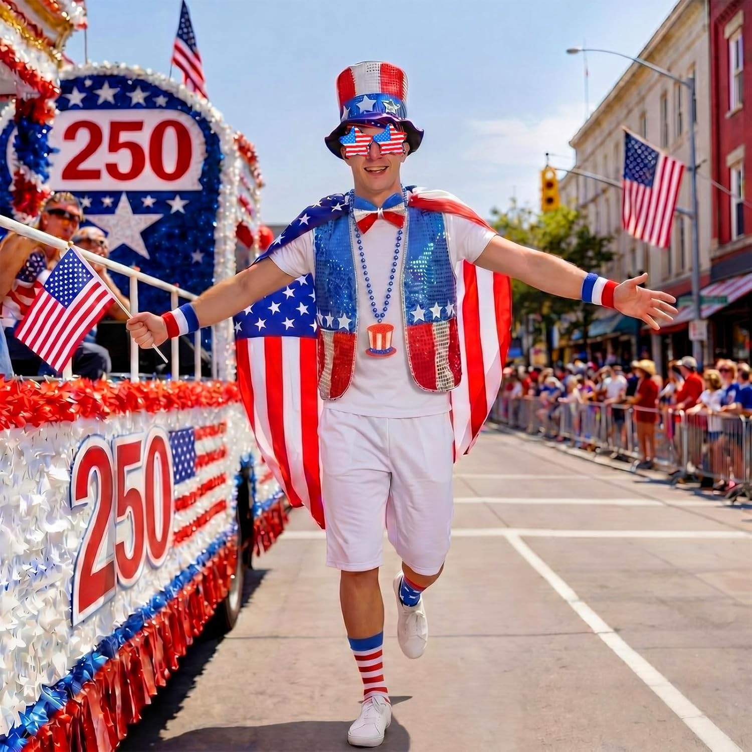 10 Pcs 4Th of July Patriotic Costume Set for Men American Flag Cape Outfit for U