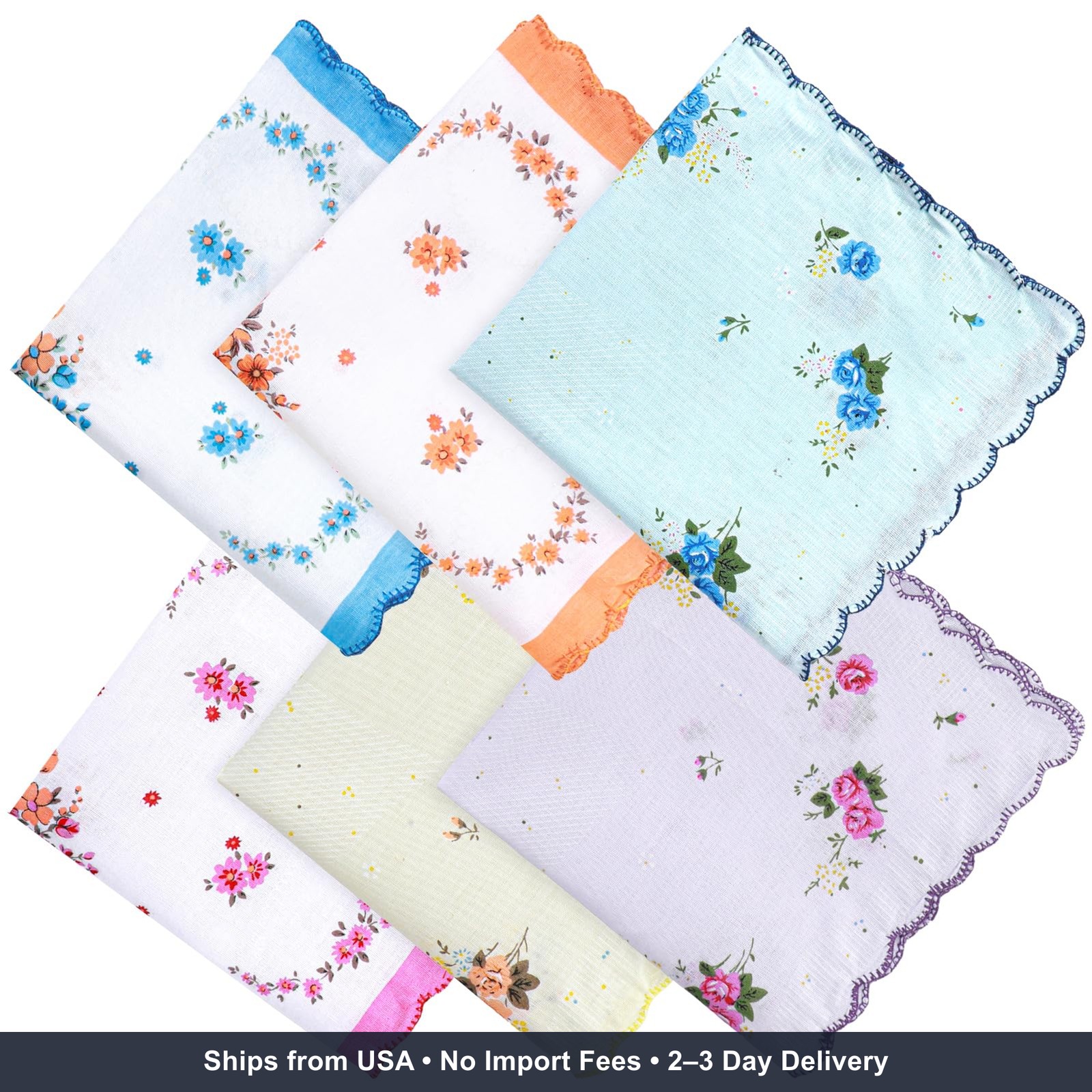 6 Pcs Ladies Handkerchiefs, 11.8″ Soft Handkerchiefs for Women | Flower Embroide