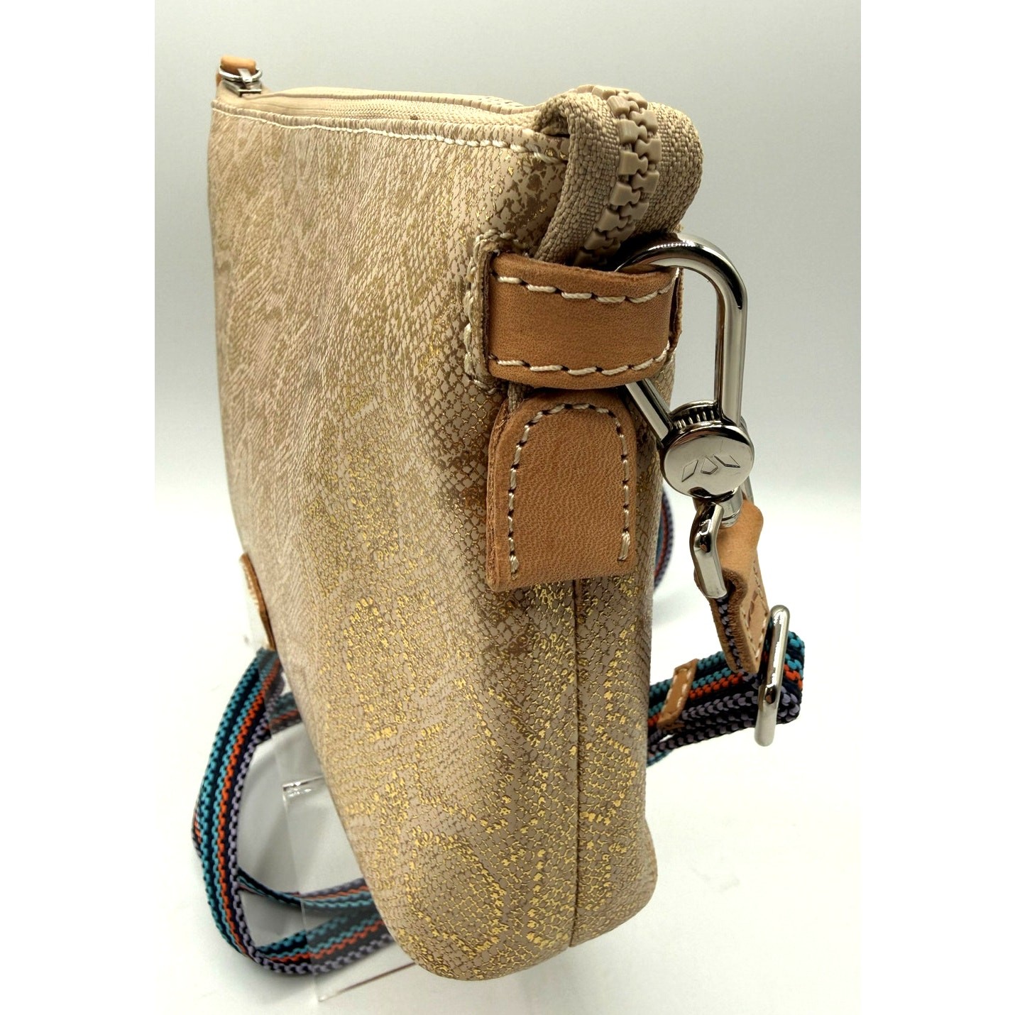 Consuela Leah Midtown Leather Crossbody W/Metallic Gold Snakeskin Print