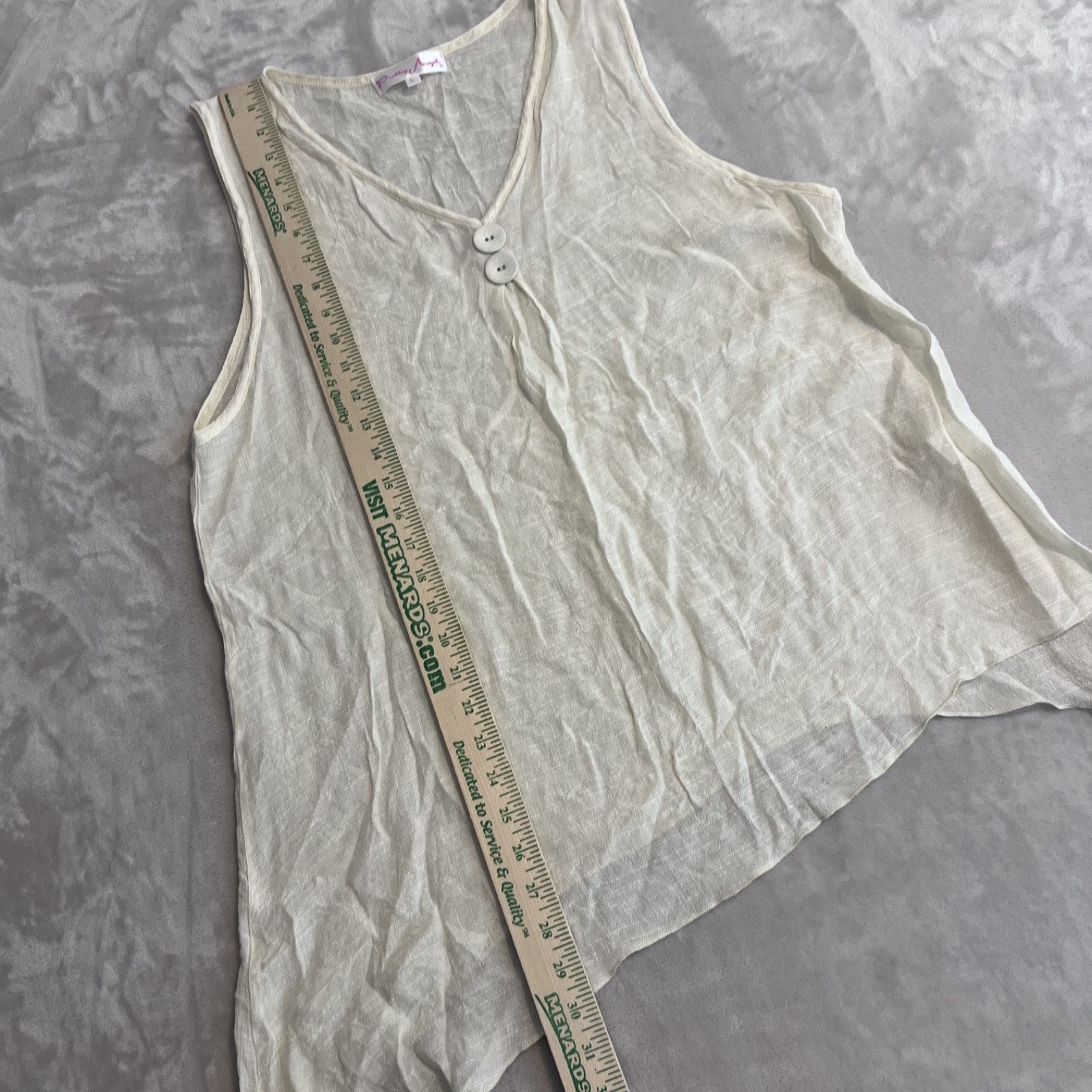 Y2K Pretty Angel Tunic Tank Top Womens Large Ivory Linen Blend Sheer Fairy Layer