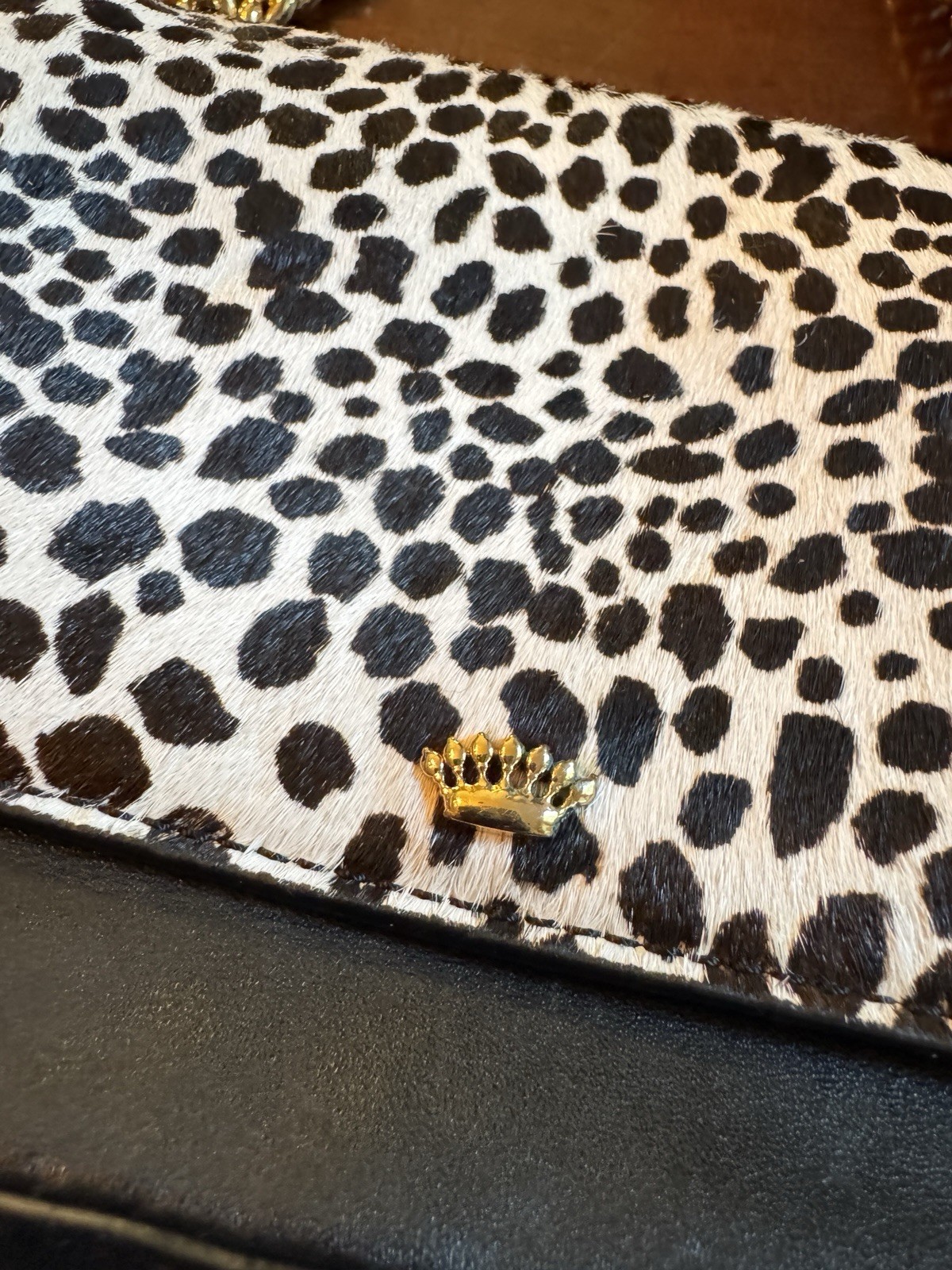 Juicy Couture Black Label Black & White Animal Print Flap Crossbody Gold Chain