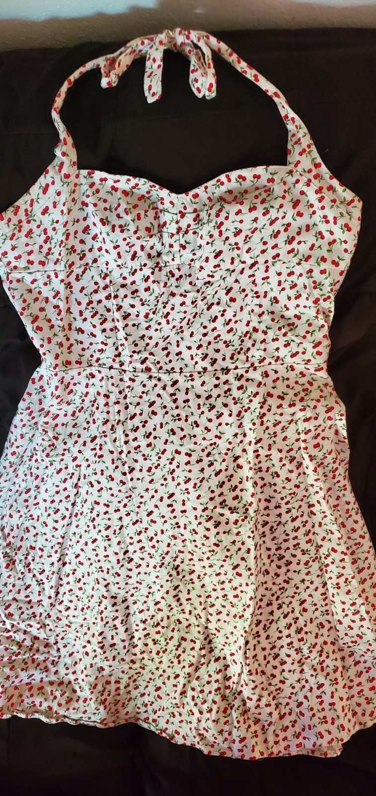 Halter Rockabilly Swing White & Red Cherries Dress Sz L