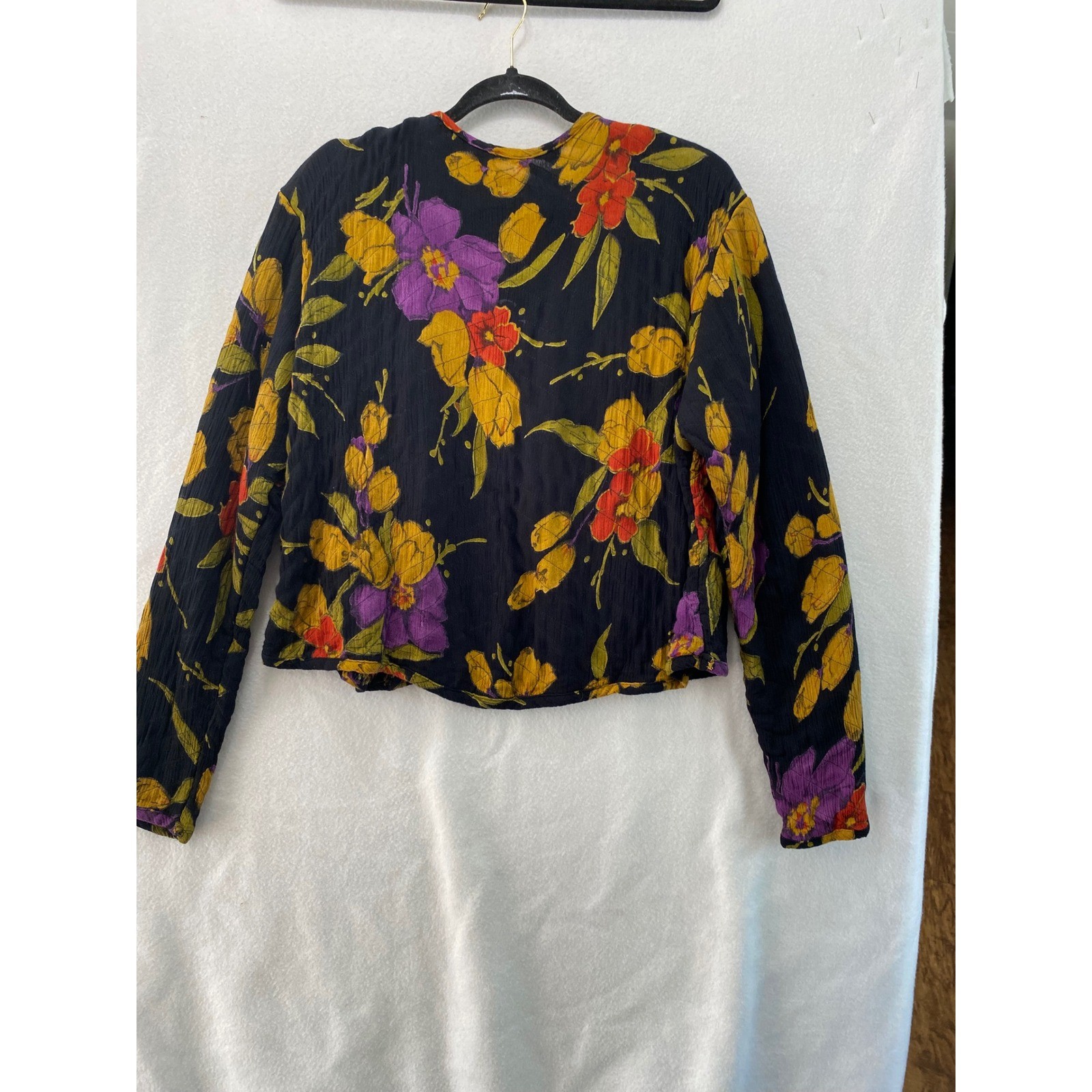 Unbranded Reversible Quilted Jacket Women L Black Floral Art to Wear Fringe