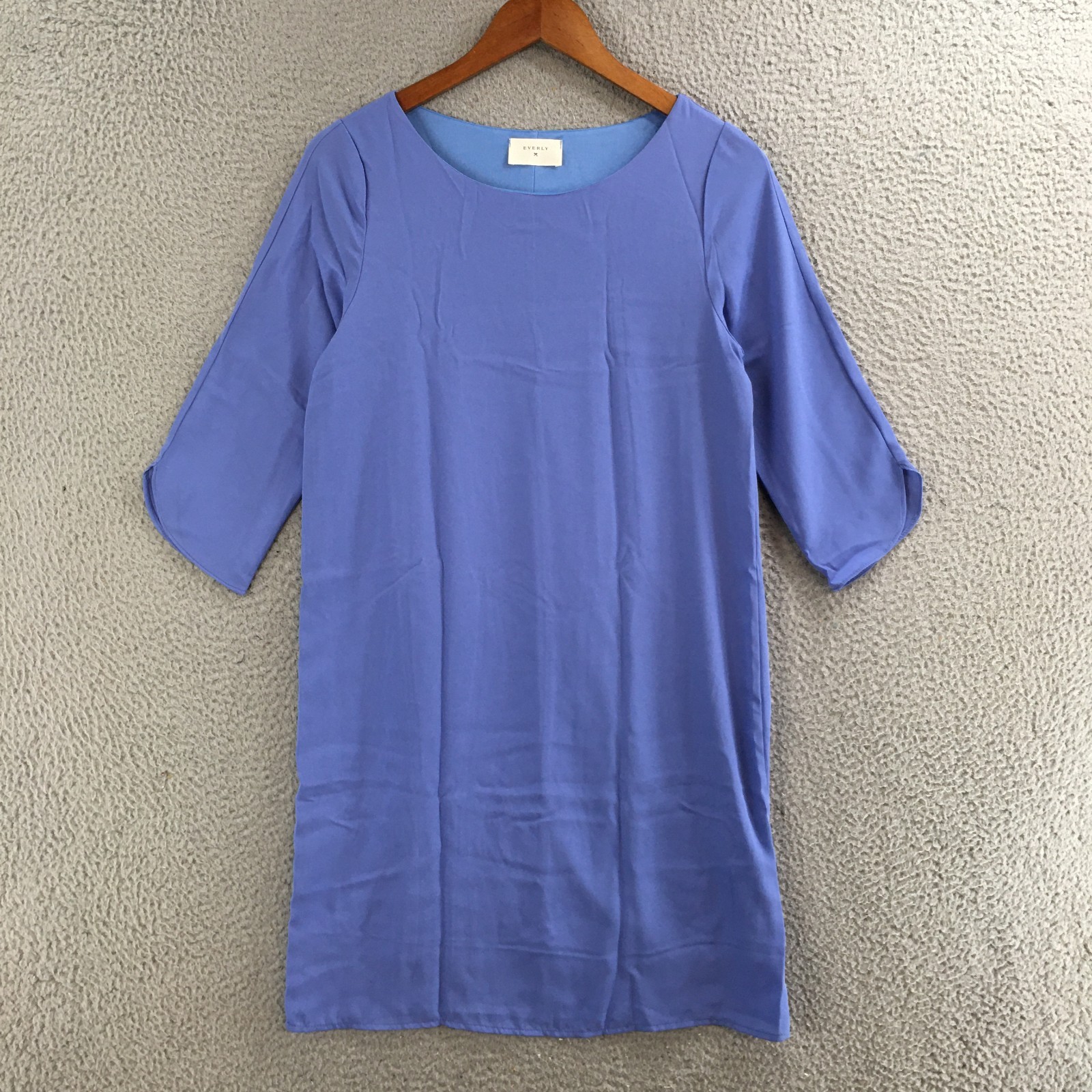 Everly Shift Dress Womens Small Relaxed 3/4 Sleeve Casual Career Pullover Blue