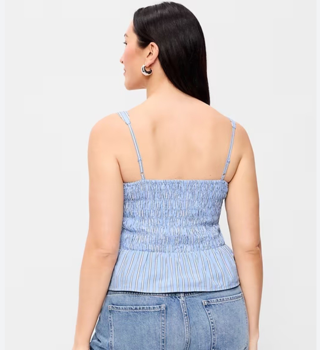 Old Navy Somcked Peplum Tank Top Blue Striped Womens Sz Large NWT