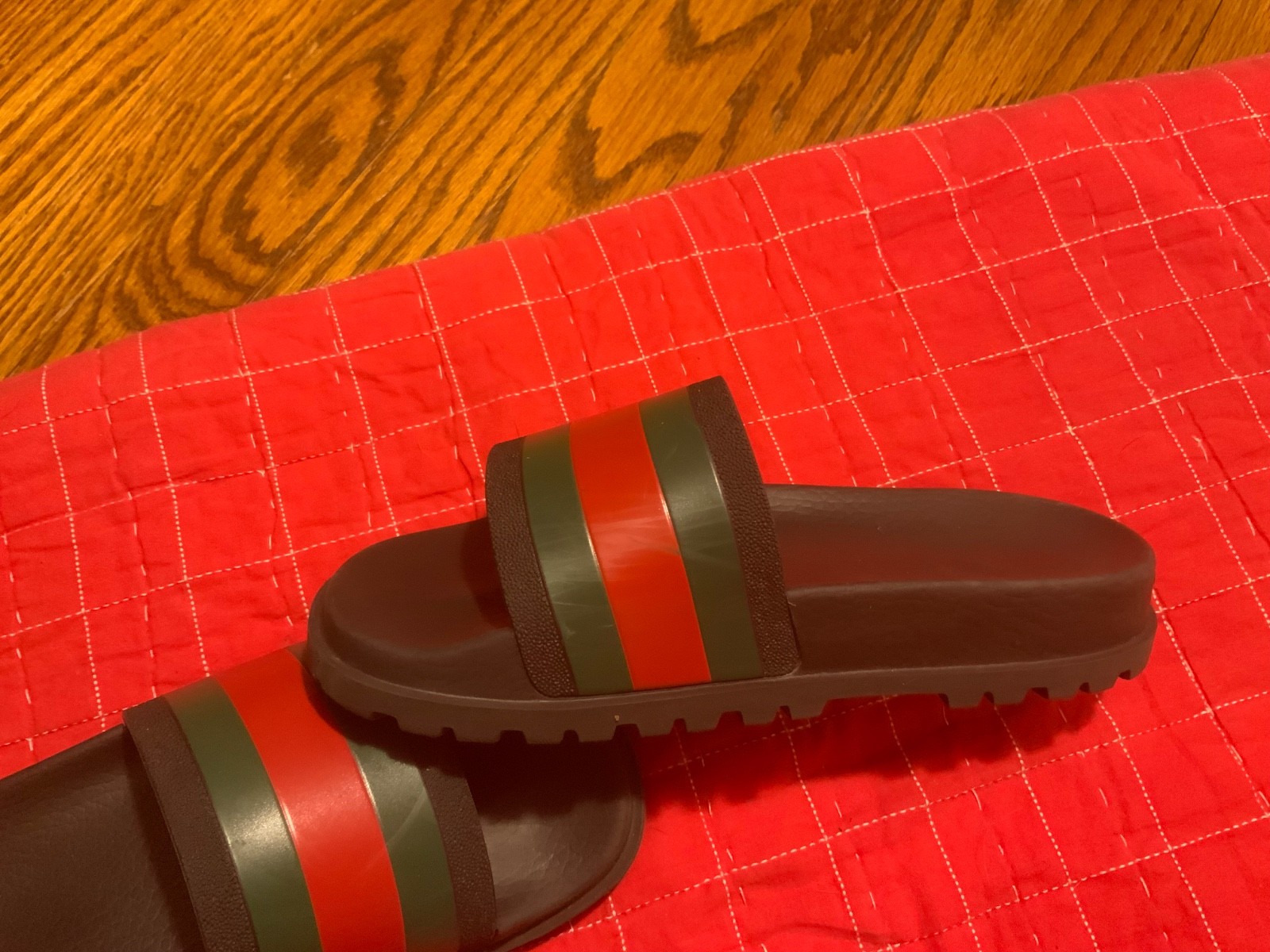 Gucci Signature Web Slide Sandals Black Red Green Leather Men’s Size 7/7.5