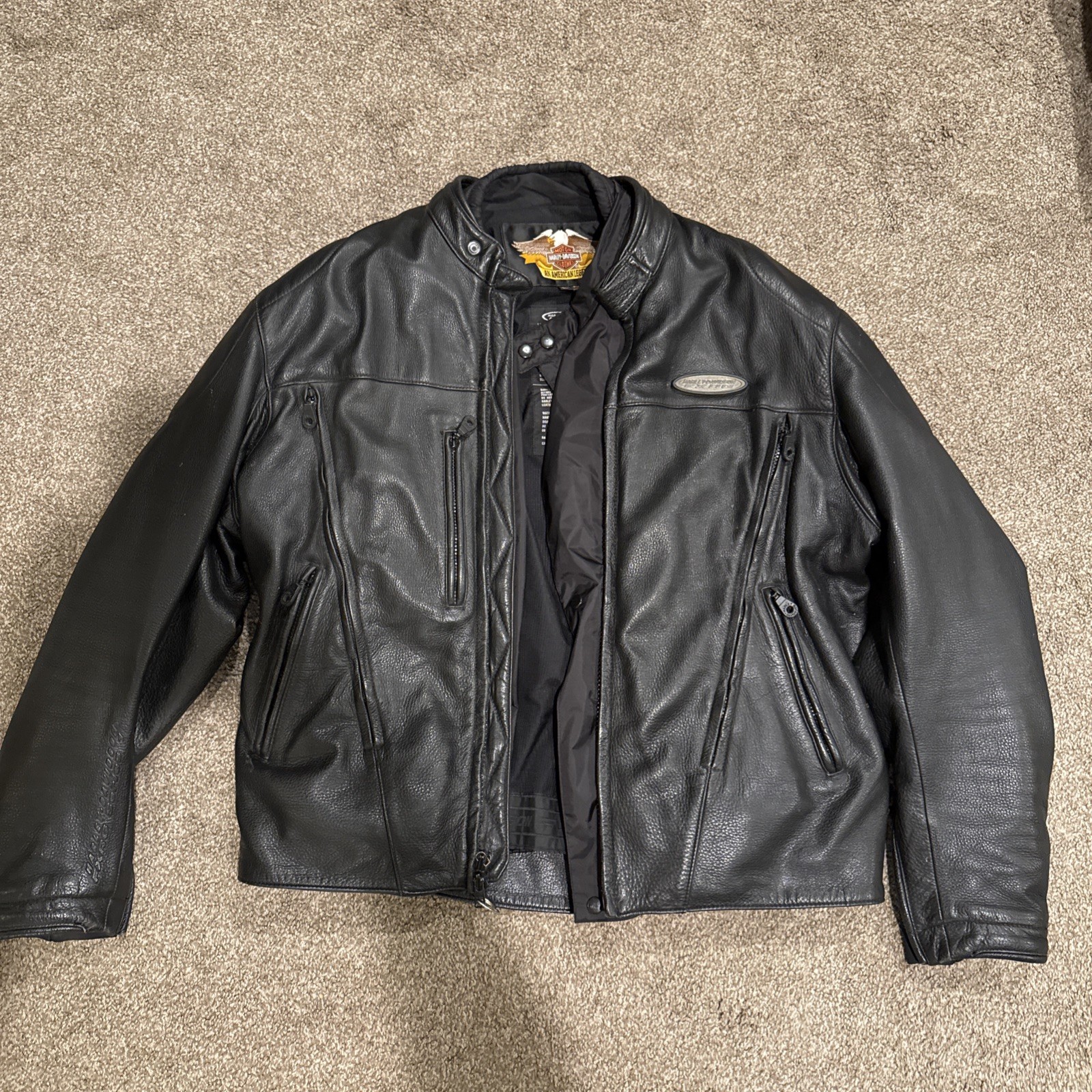 Harley Davidson FXRG Jacket Black Leather Men’s 98508-99VM Size Large w/ Liner