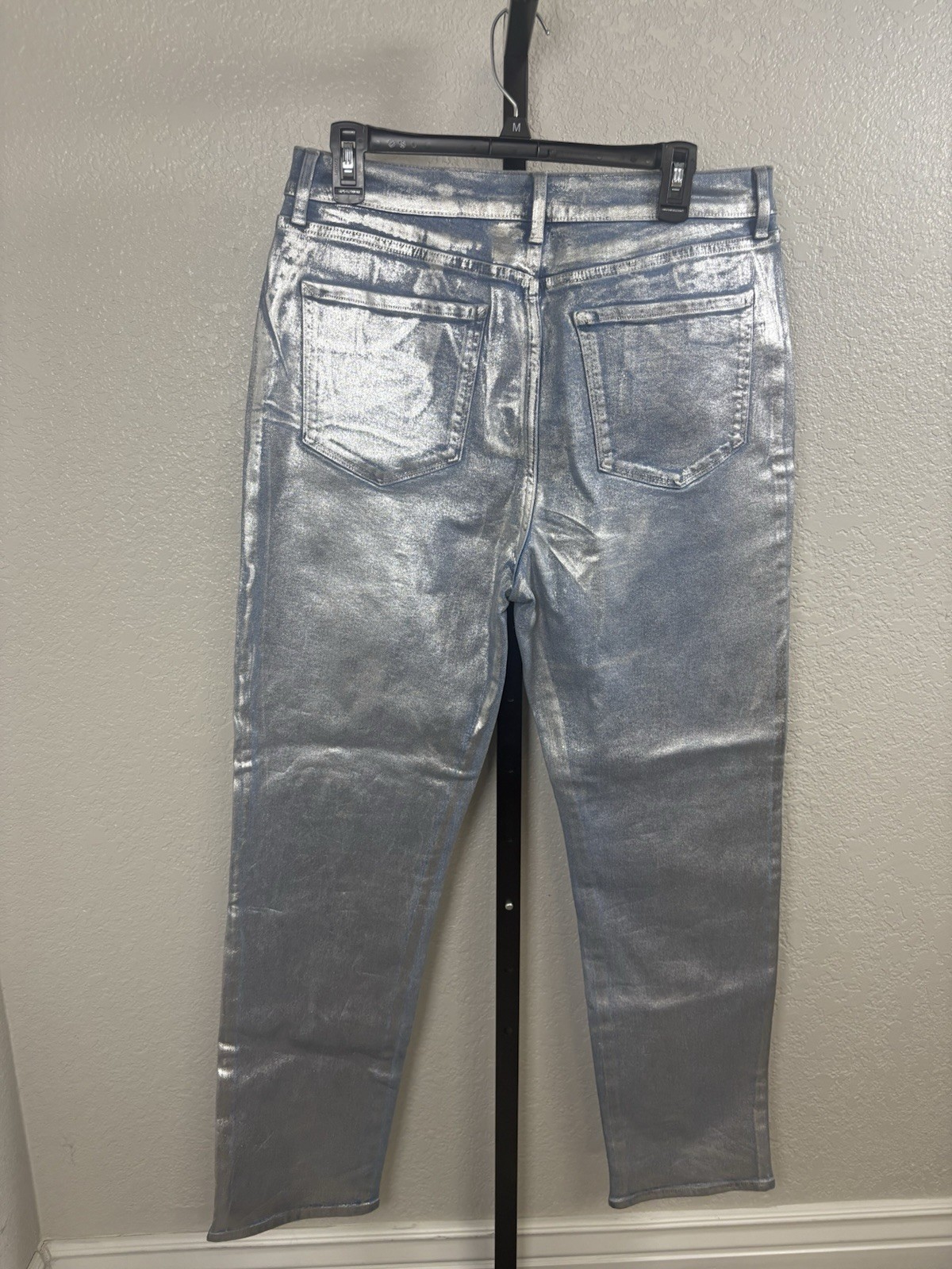 a.n.a Silver Straight Leg Jeans with Metallic Finish Size 4
