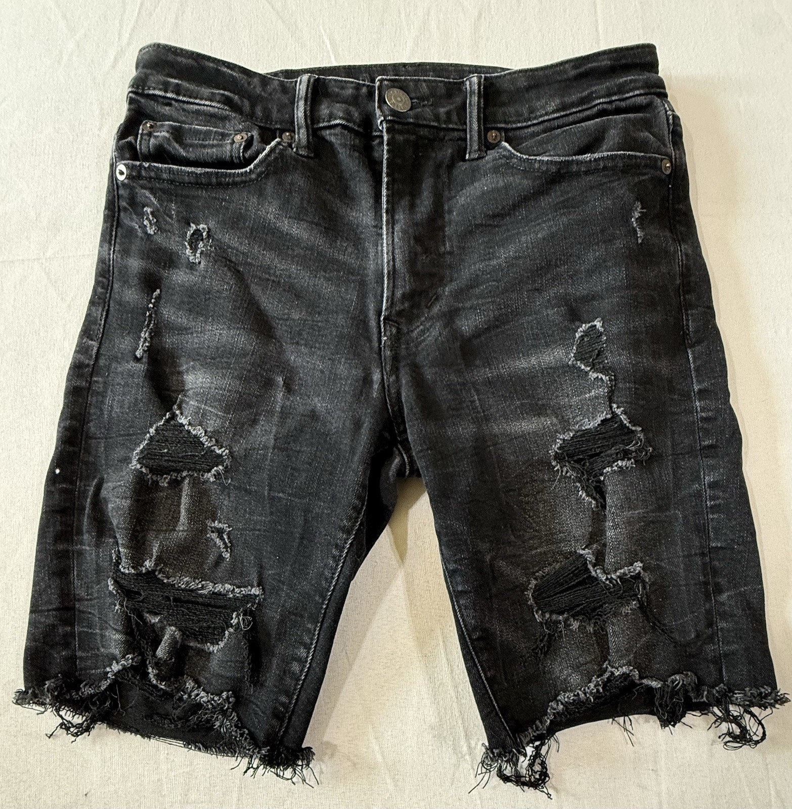American Eagle Outfitters Next Level Flex Black Distressed Denim Shorts Size 30